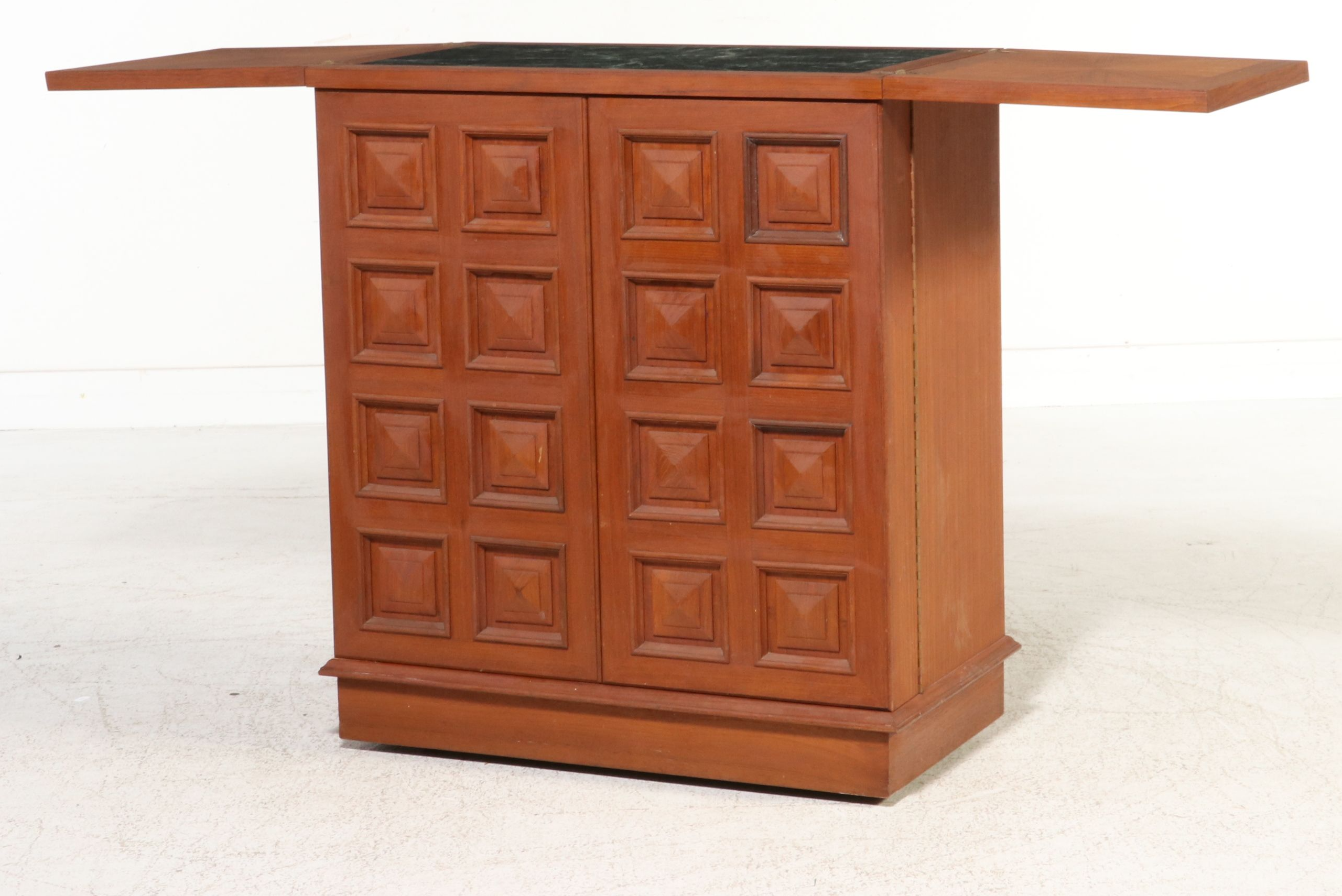 Mid Century Modern Brutalist Style Teak Flip-Top Bar Cabinet, Mid to Late 20th C