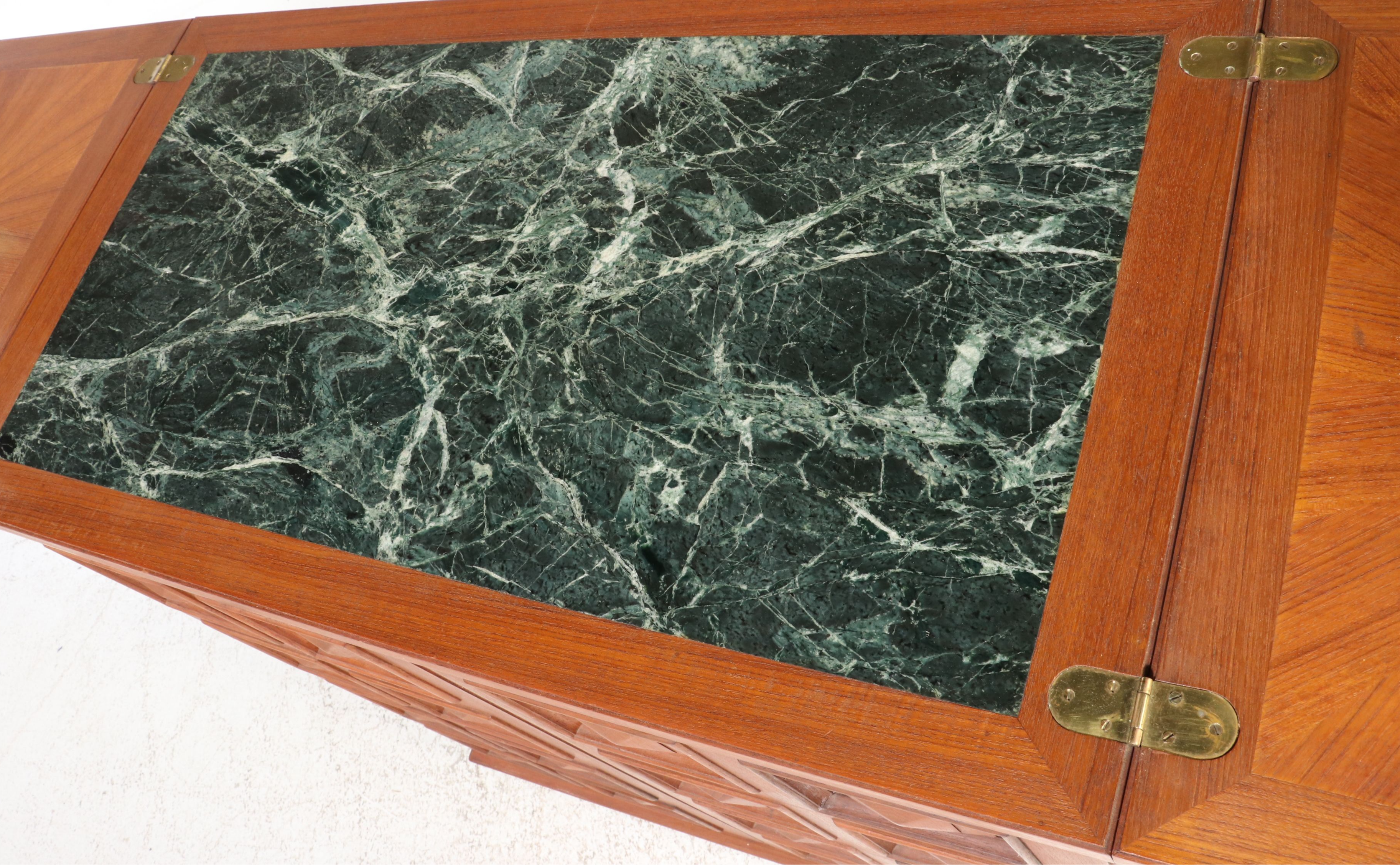 Mid Century Modern Brutalist Style Teak Flip-Top Bar Cabinet, Mid to Late 20th C