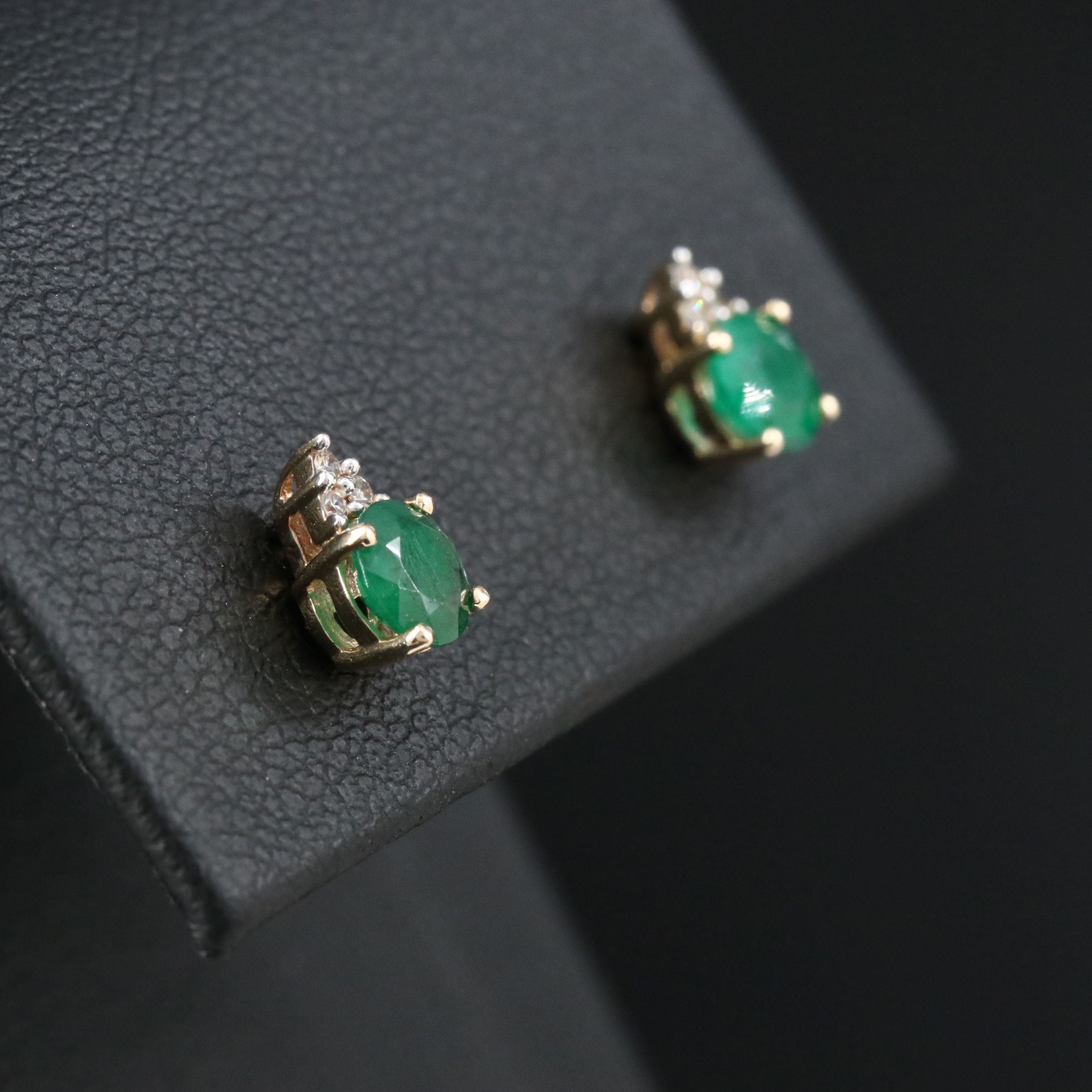14K Emerald and Diamond Earrings