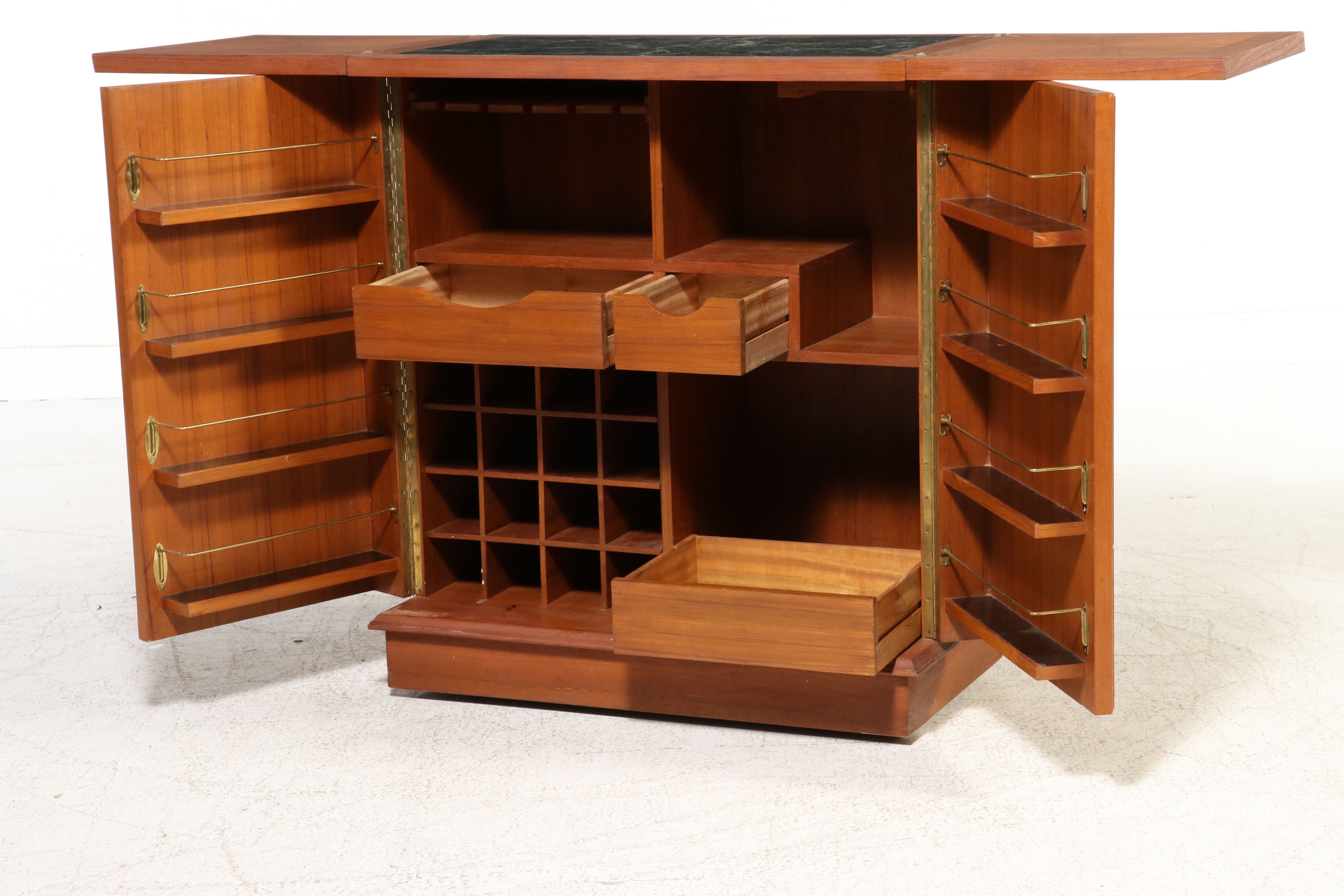 Mid Century Modern Brutalist Style Teak Flip-Top Bar Cabinet, Mid to Late 20th C