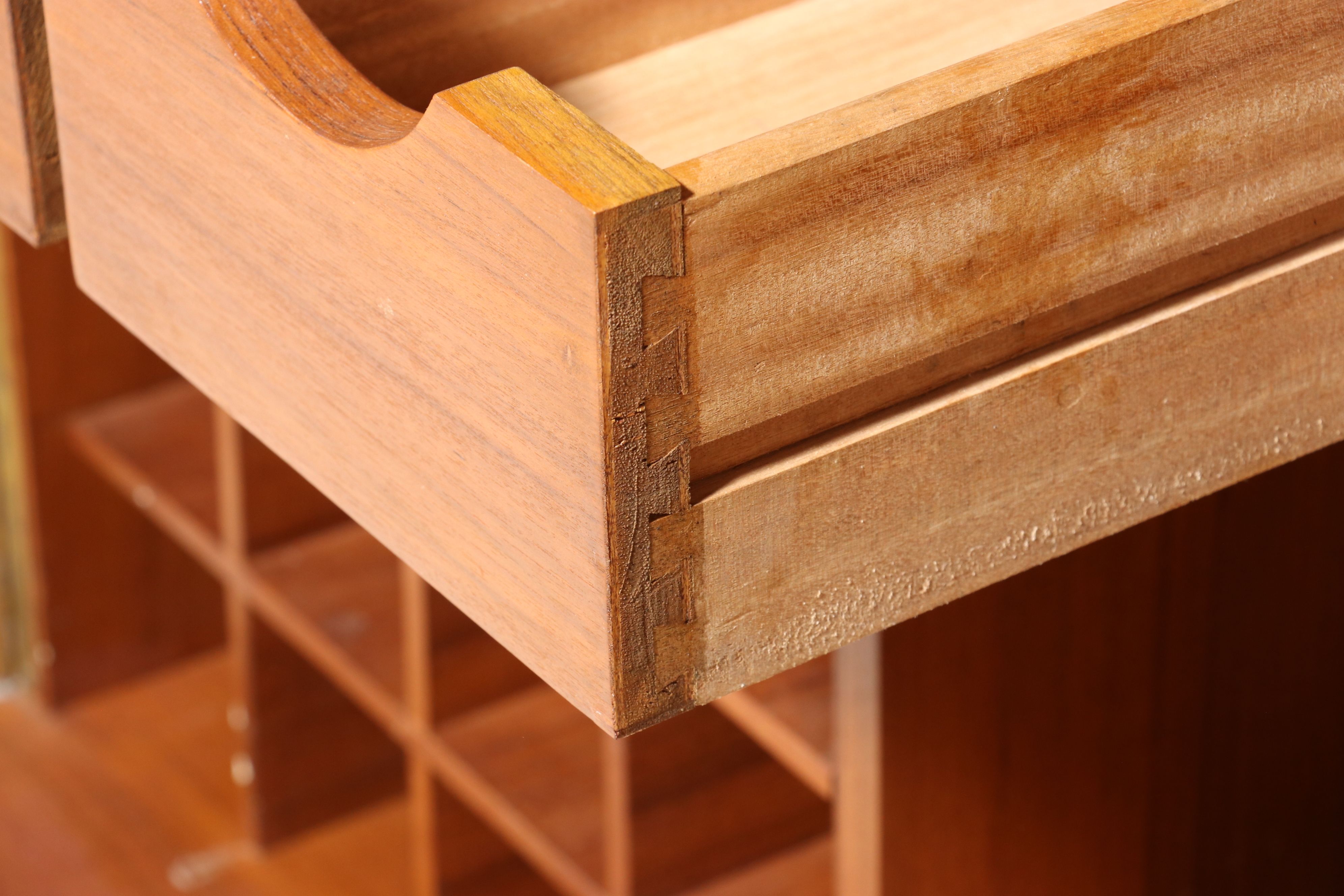 Mid Century Modern Brutalist Style Teak Flip-Top Bar Cabinet, Mid to Late 20th C