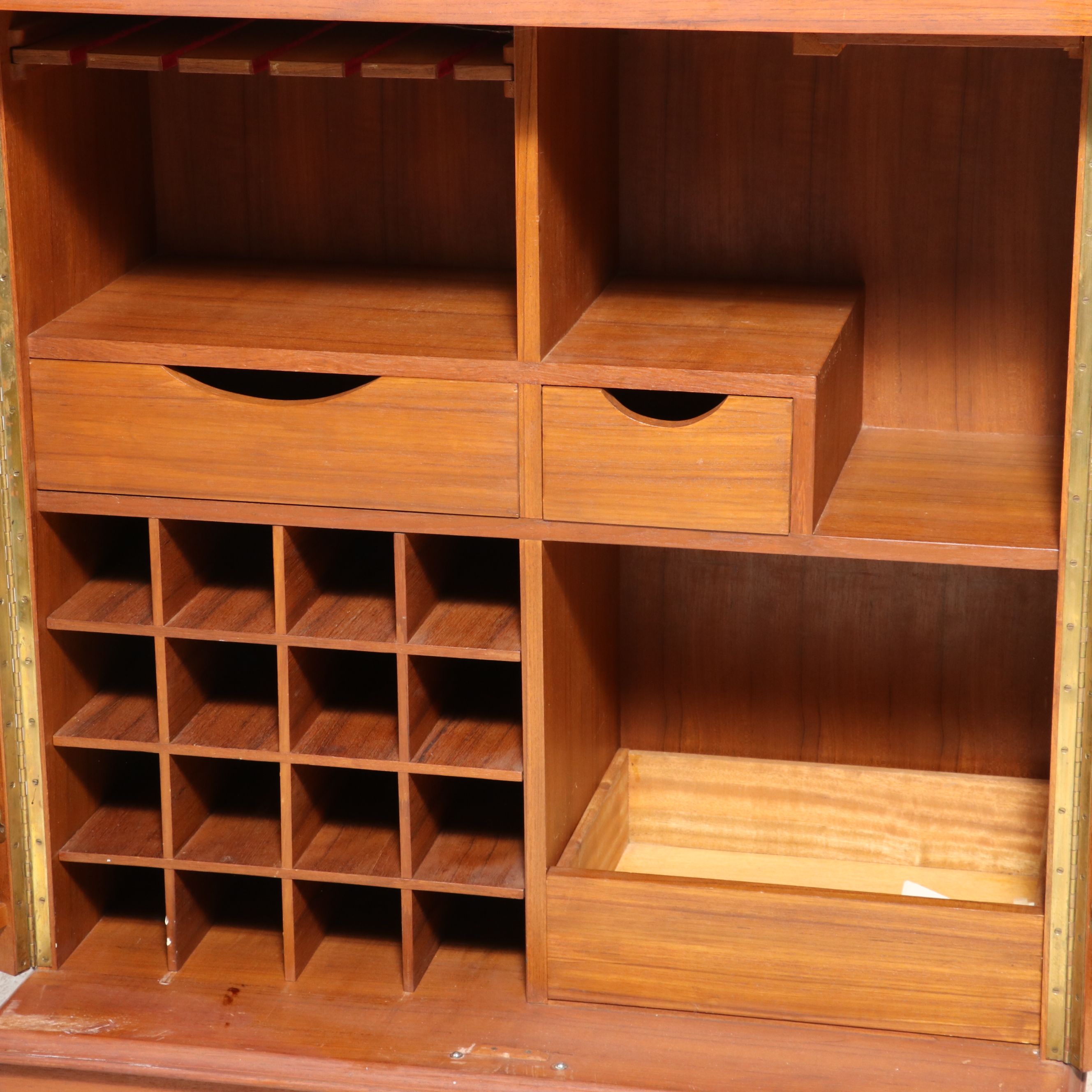 Mid Century Modern Brutalist Style Teak Flip-Top Bar Cabinet, Mid to Late 20th C