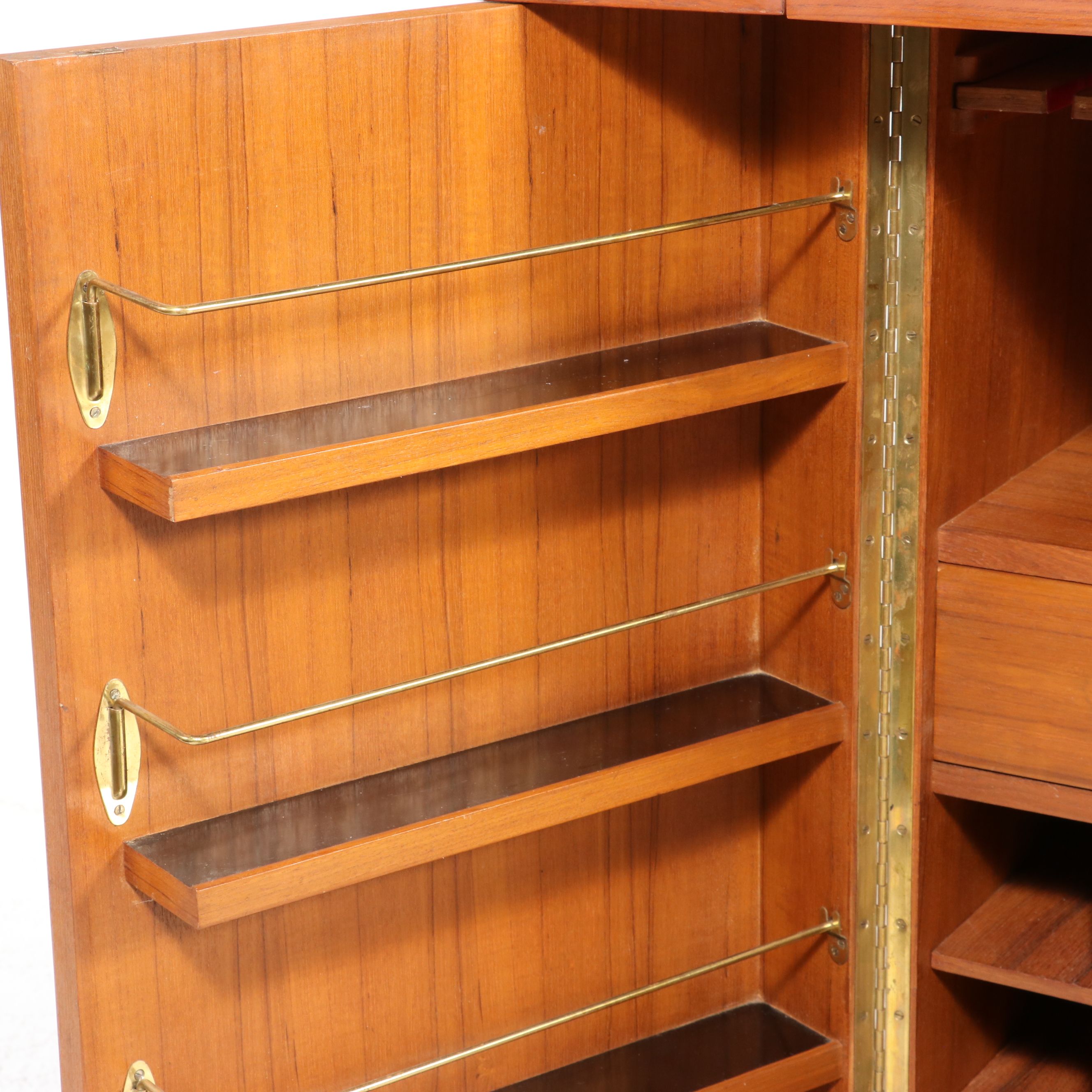 Mid Century Modern Brutalist Style Teak Flip-Top Bar Cabinet, Mid to Late 20th C