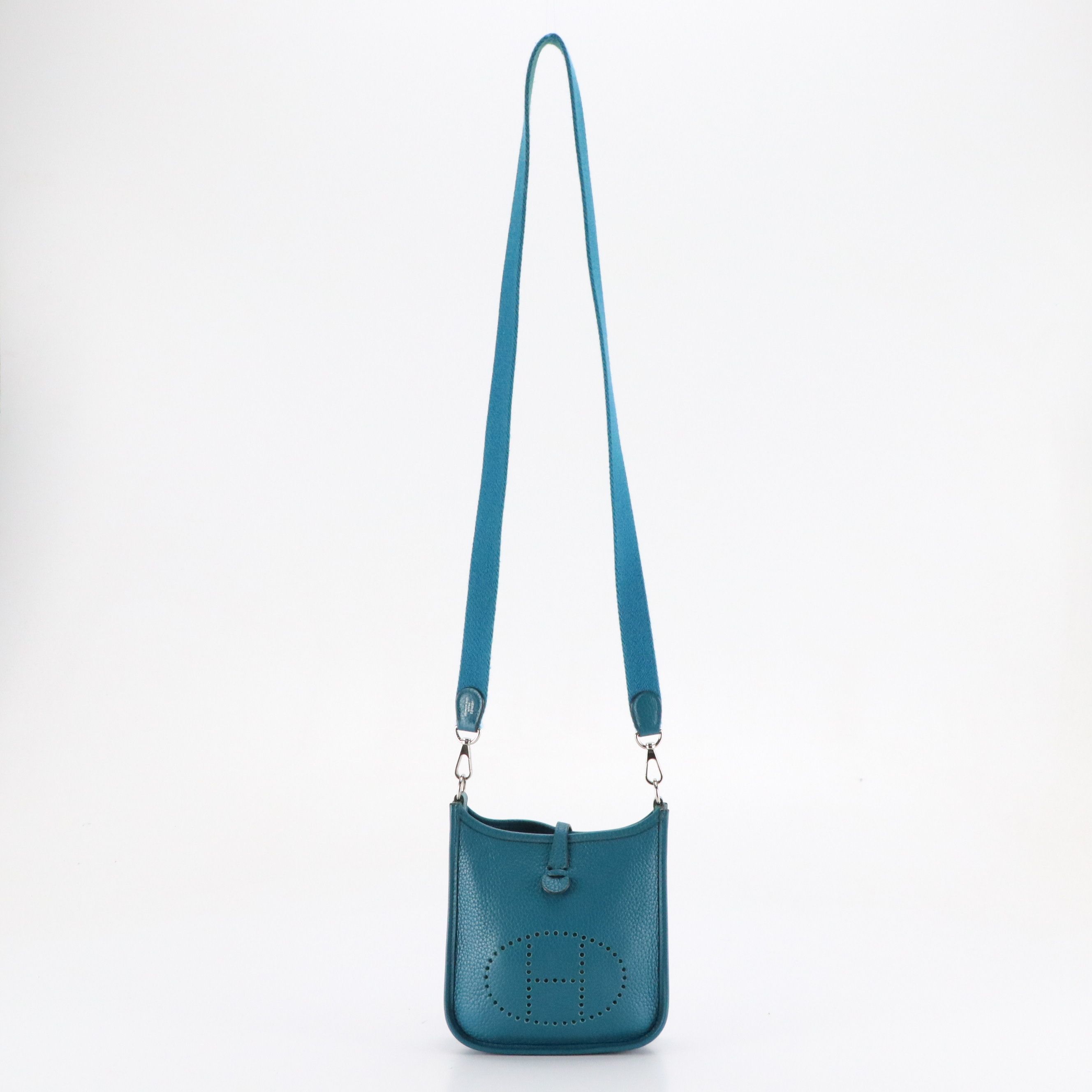 Hermès Evelyne Mini Crossbody Bag in Blue Jean Clemence Leather