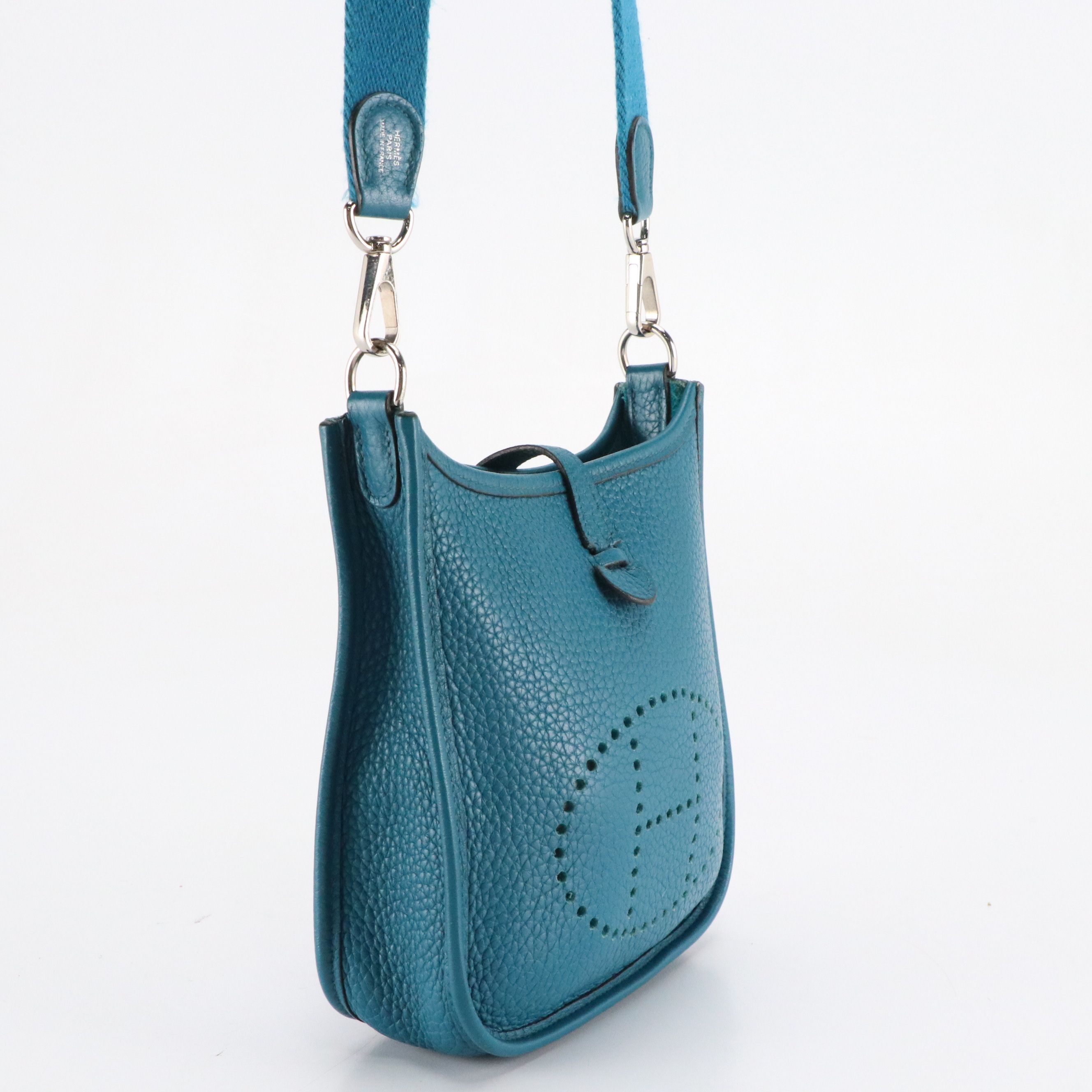 Hermès Evelyne Mini Crossbody Bag in Blue Jean Clemence Leather