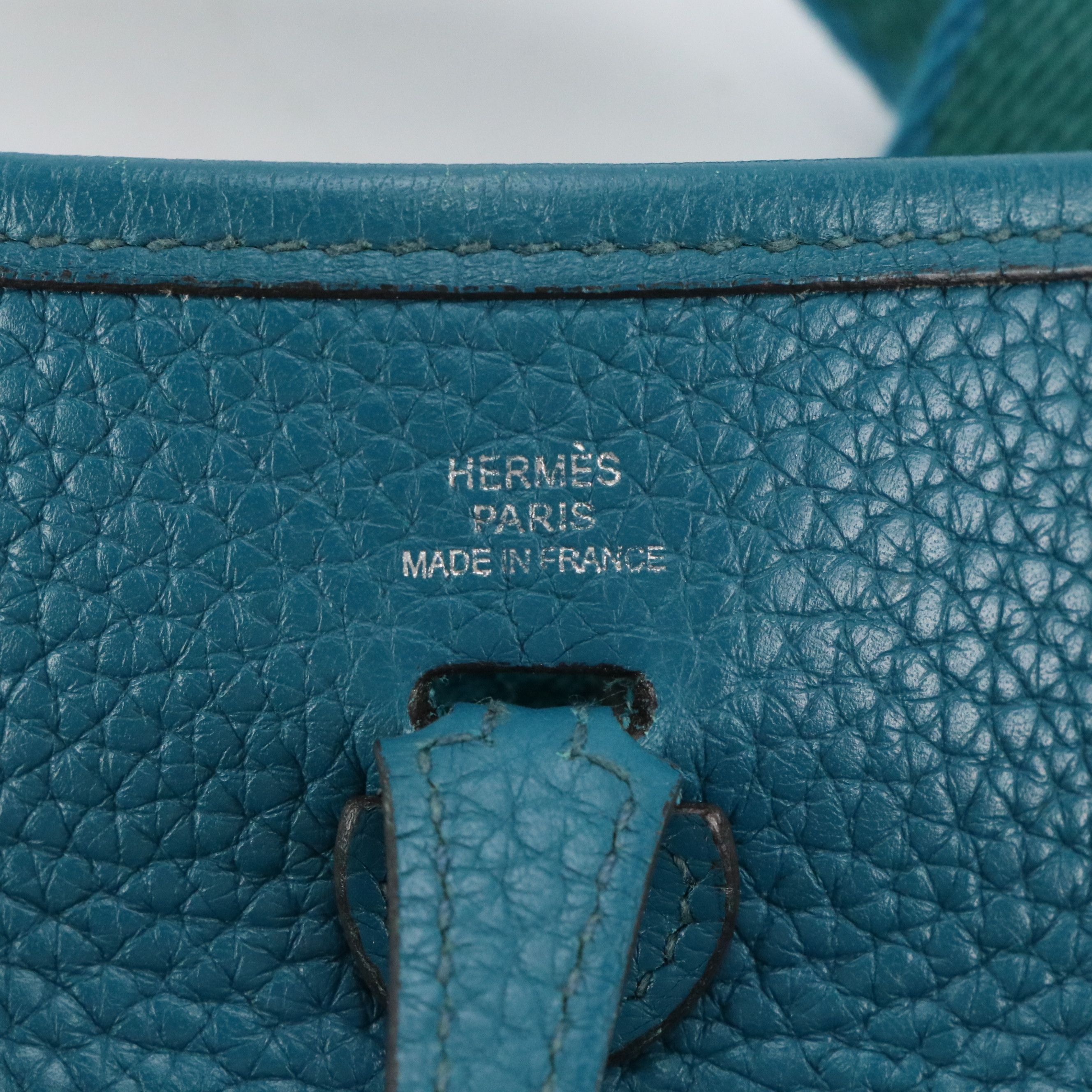 Hermès Evelyne Mini Crossbody Bag in Blue Jean Clemence Leather