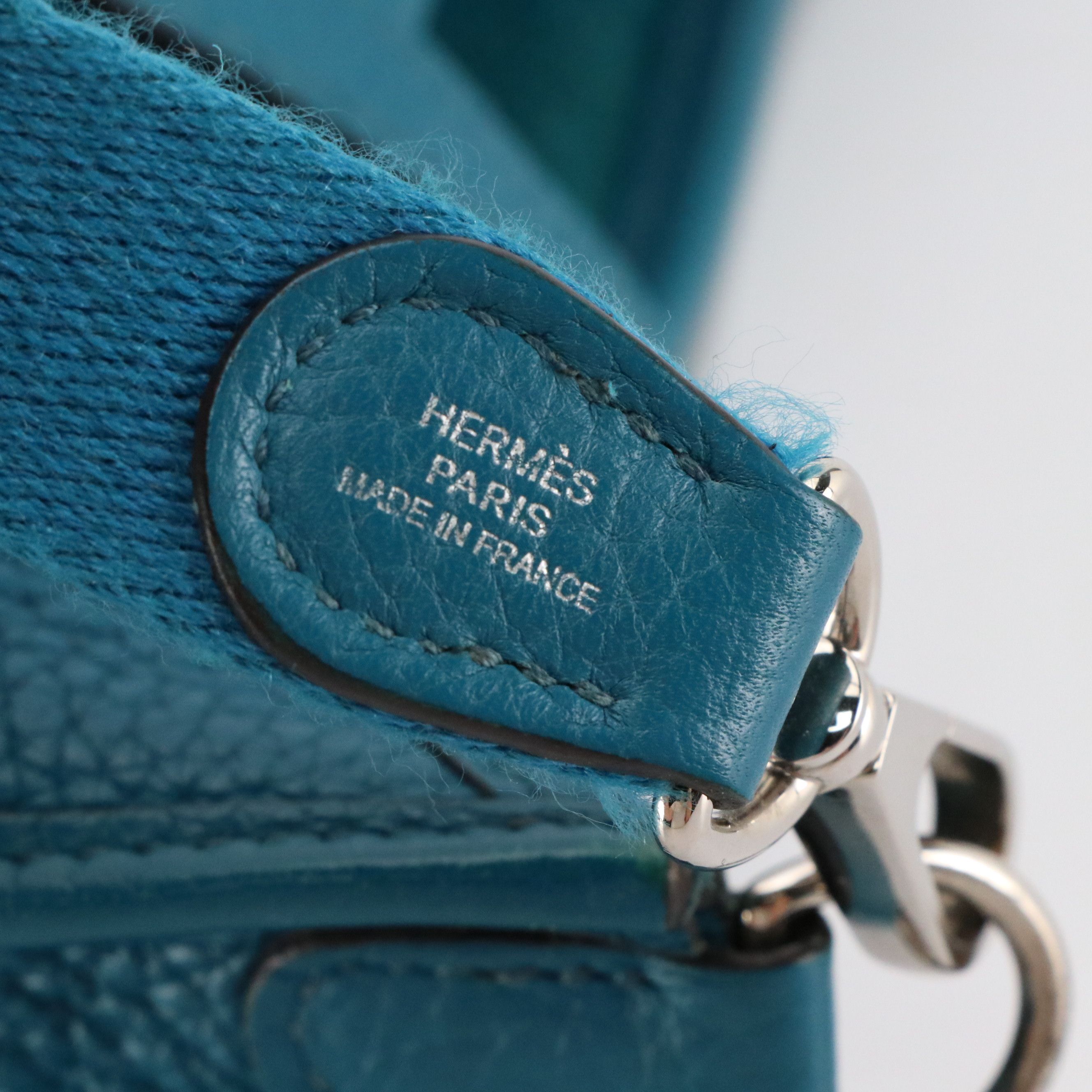 Hermès Evelyne Mini Crossbody Bag in Blue Jean Clemence Leather