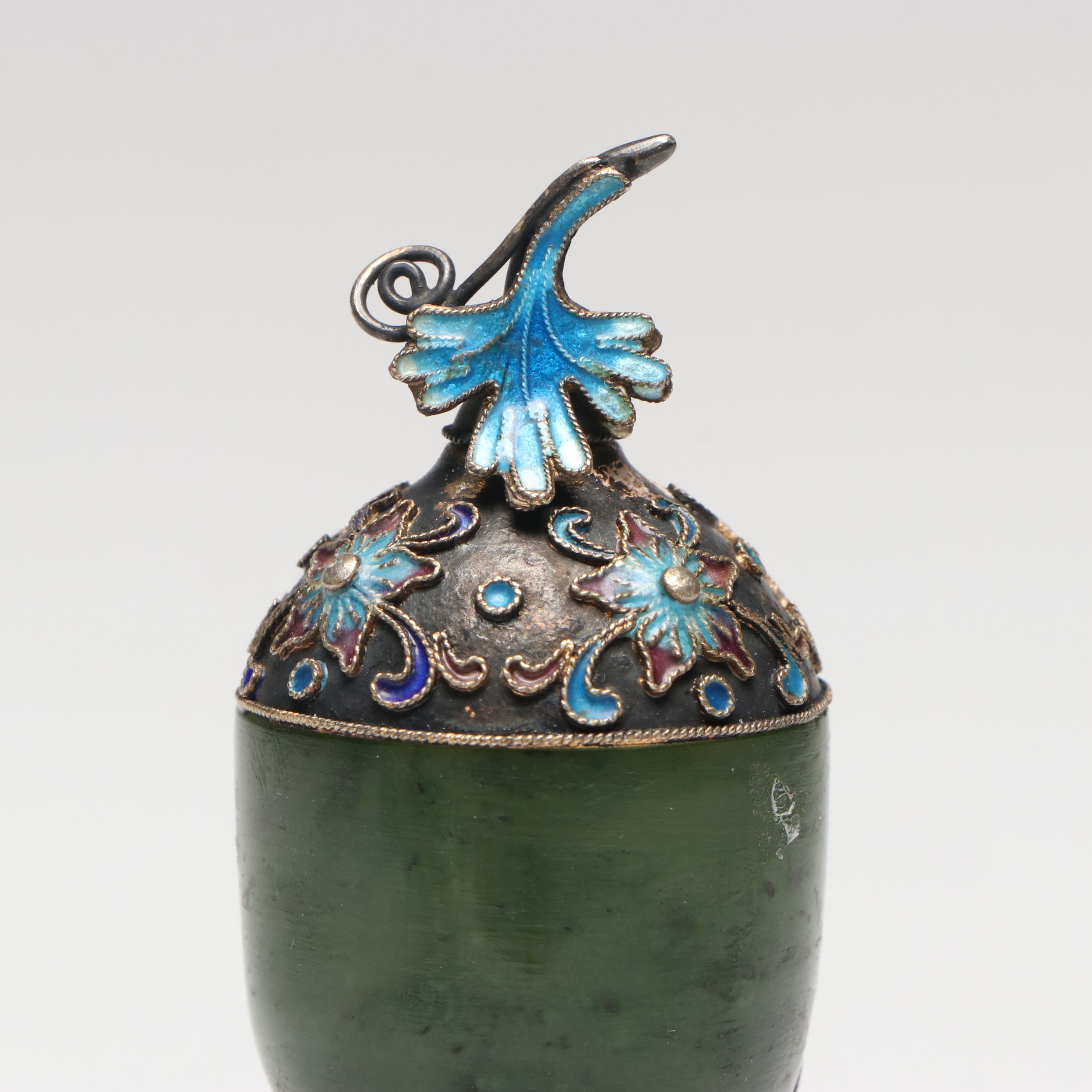 Chinese Cloisonné and Nephrite Snuff Bottle