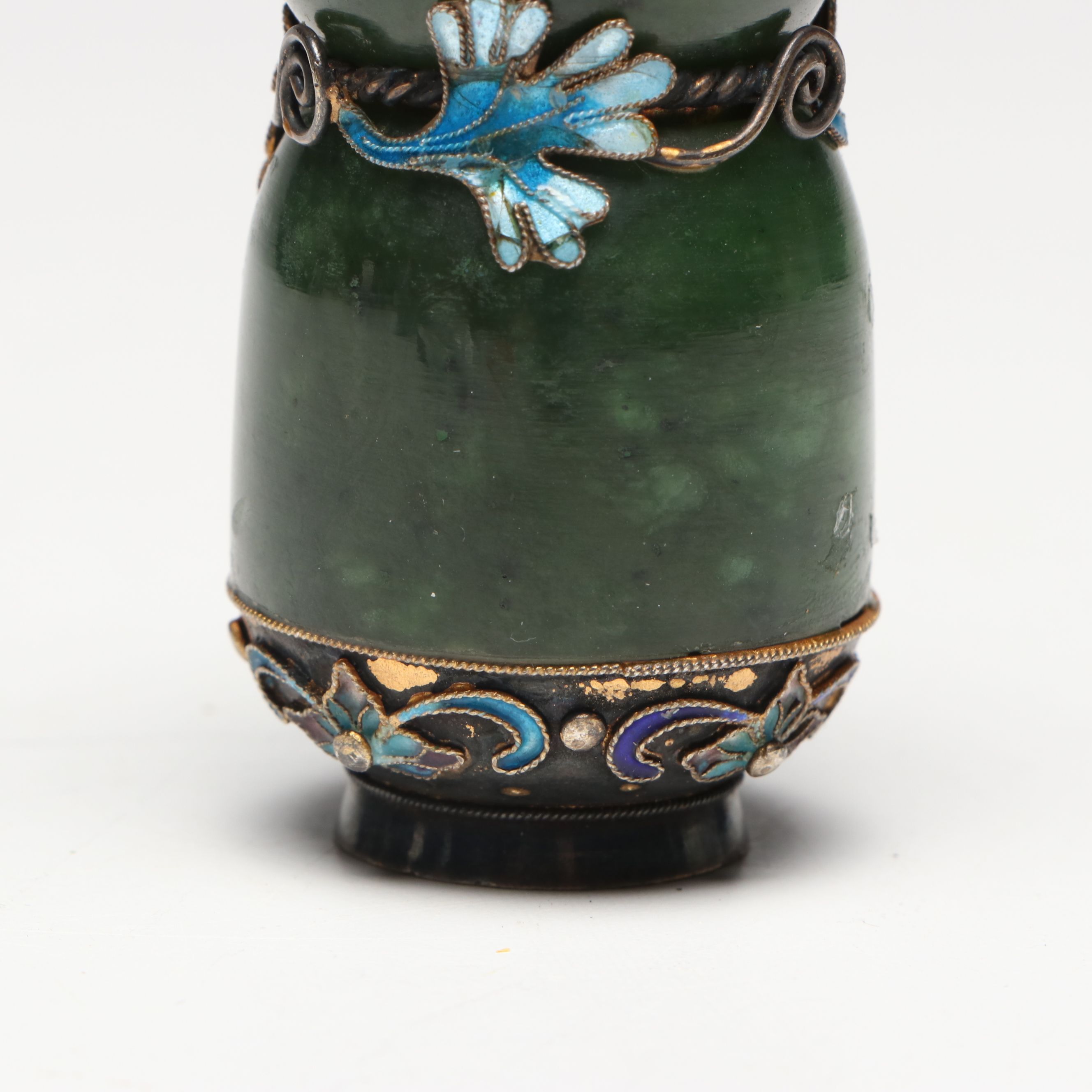 Chinese Cloisonné and Nephrite Snuff Bottle