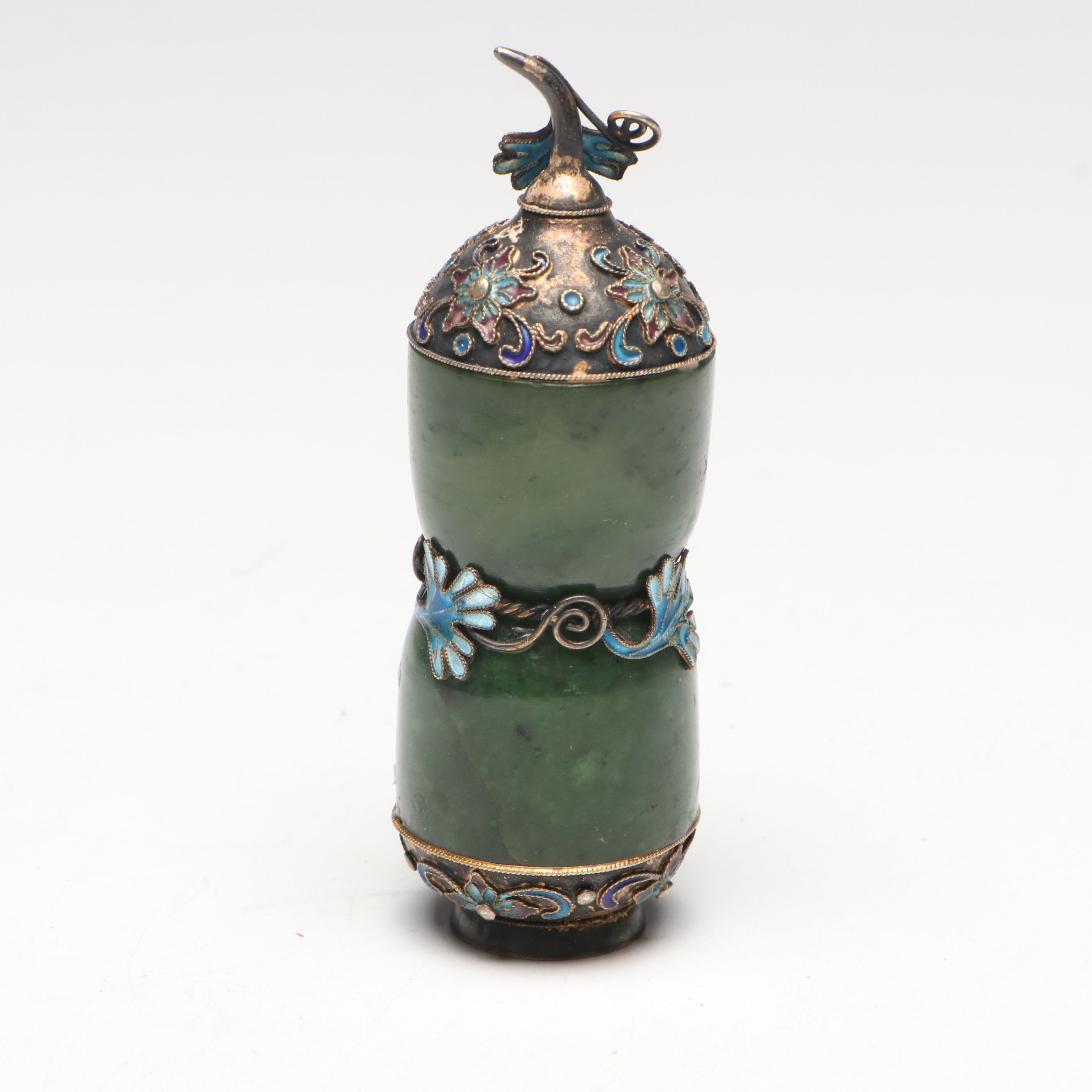 Chinese Cloisonné and Nephrite Snuff Bottle