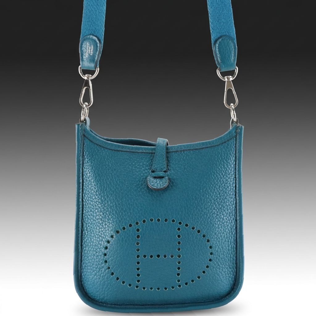 Hermès Evelyne Mini Crossbody Bag in Blue Jean Clemence Leather