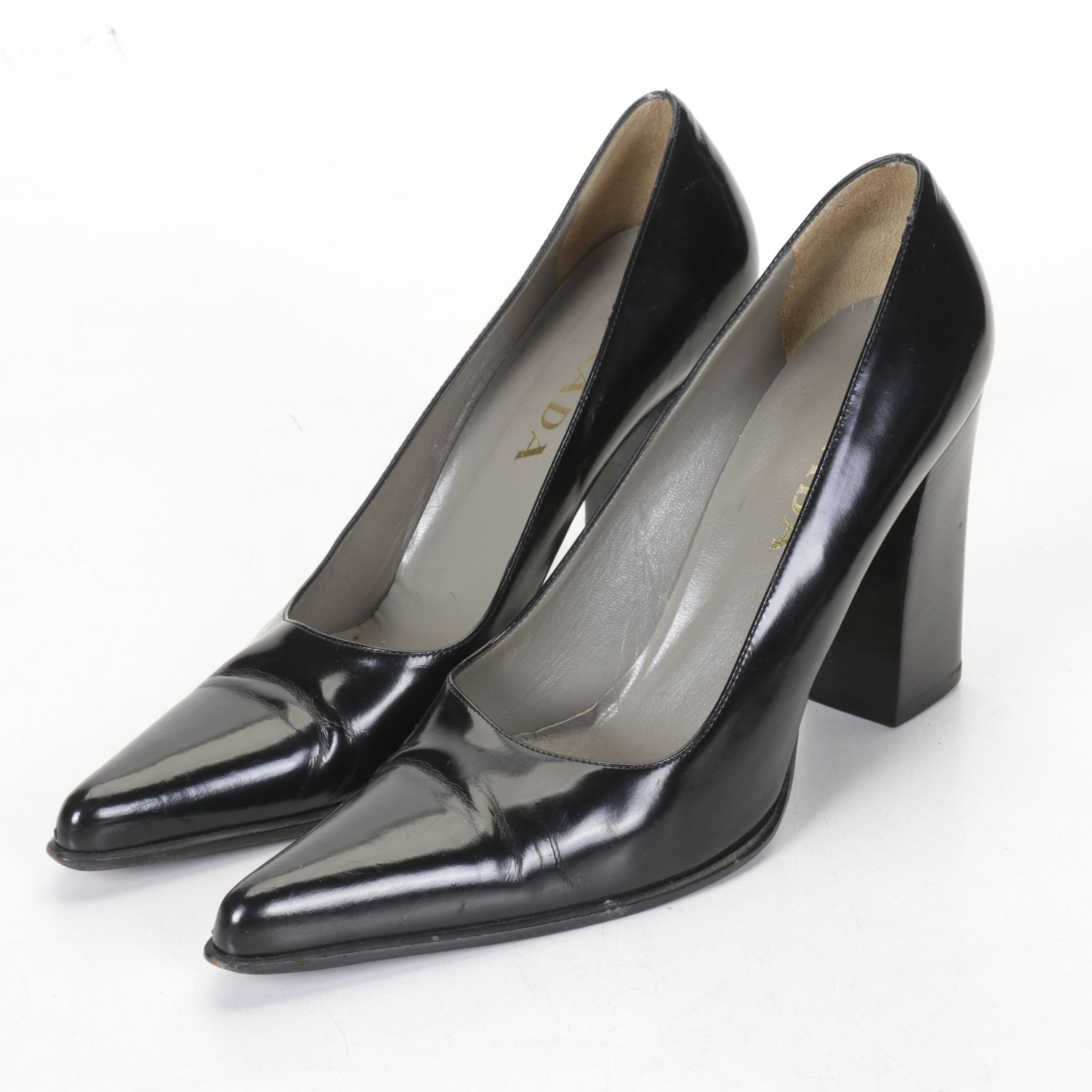Prada Black Leather Block Heel Pumps and Lauren Ralph Lauren Strappy Heels