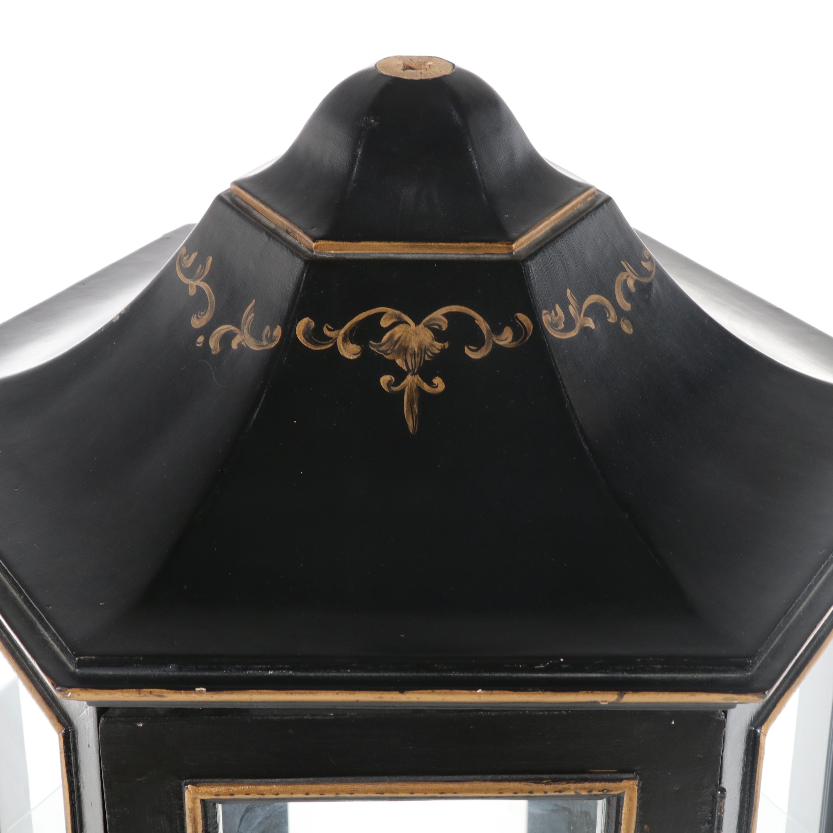 Hollywood Regency Style Chinoiserie Black Lacquer Pagoda Shaped Vitrine