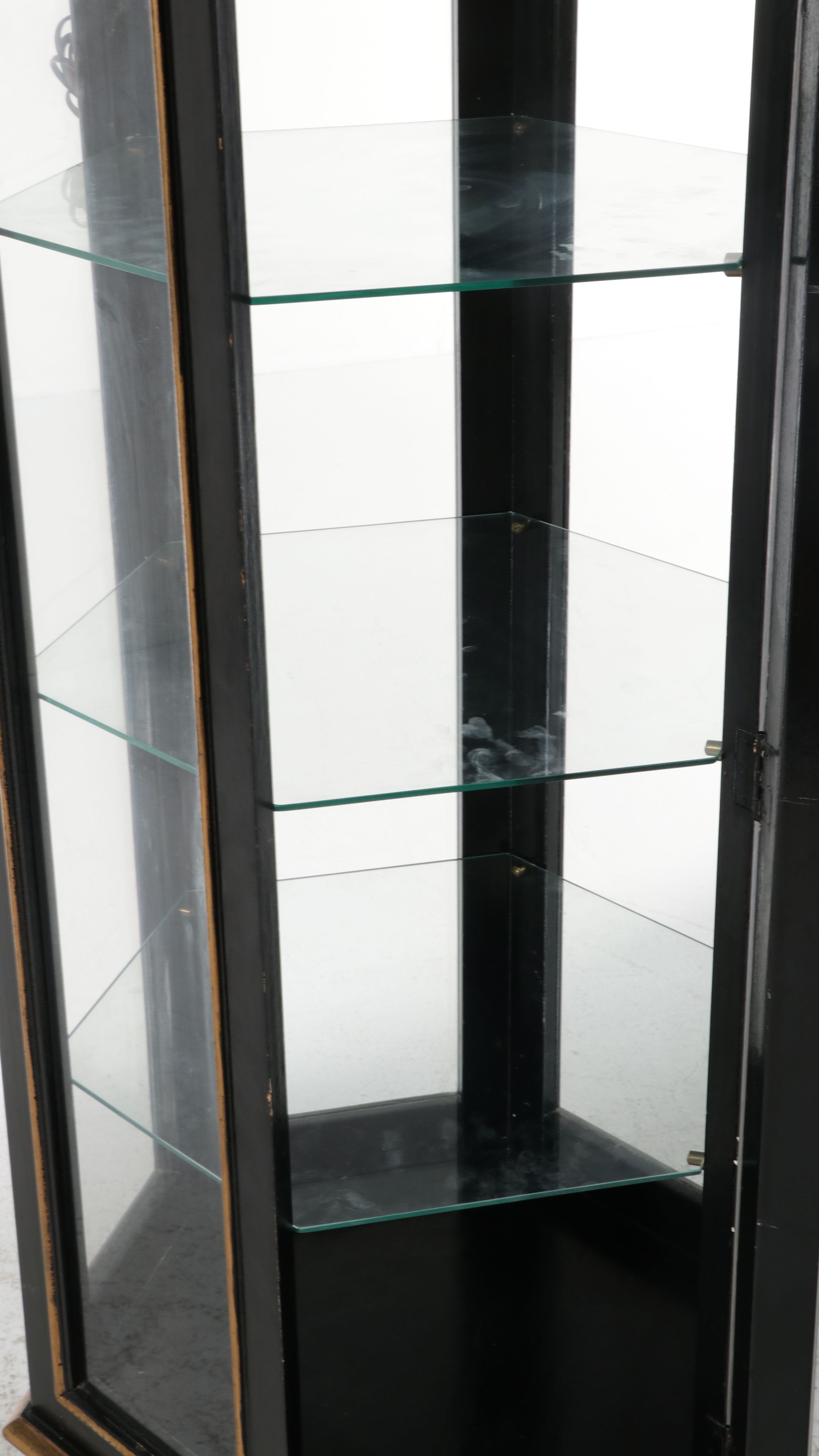 Hollywood Regency Style Chinoiserie Black Lacquer Pagoda Shaped Vitrine