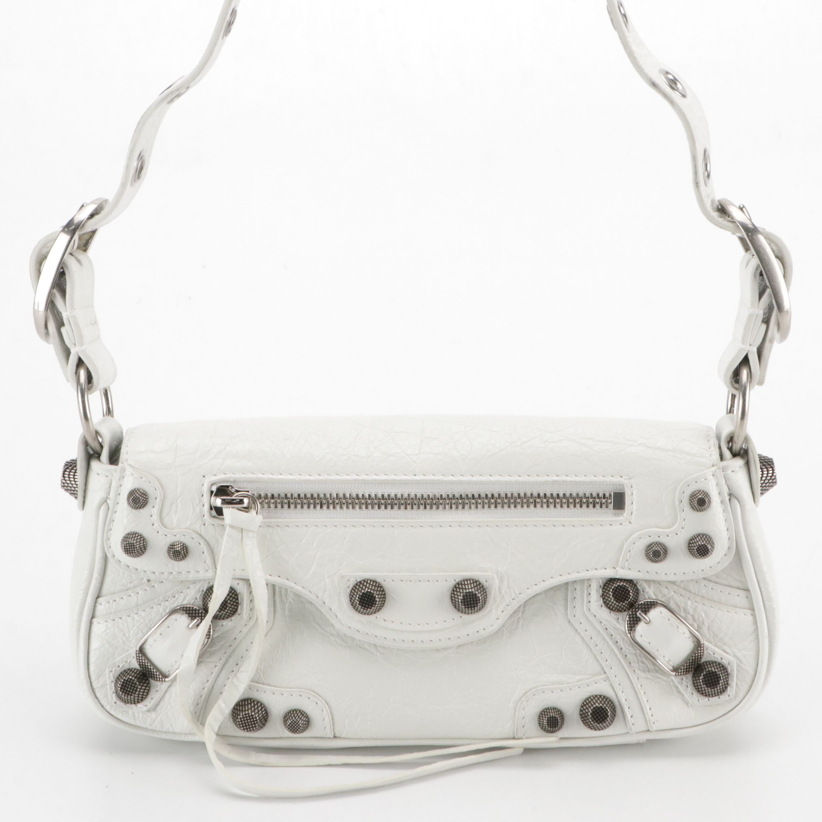 Balenciaga Small Le Cagole Shoulder Bag in White Crinkled Lambskin Leather