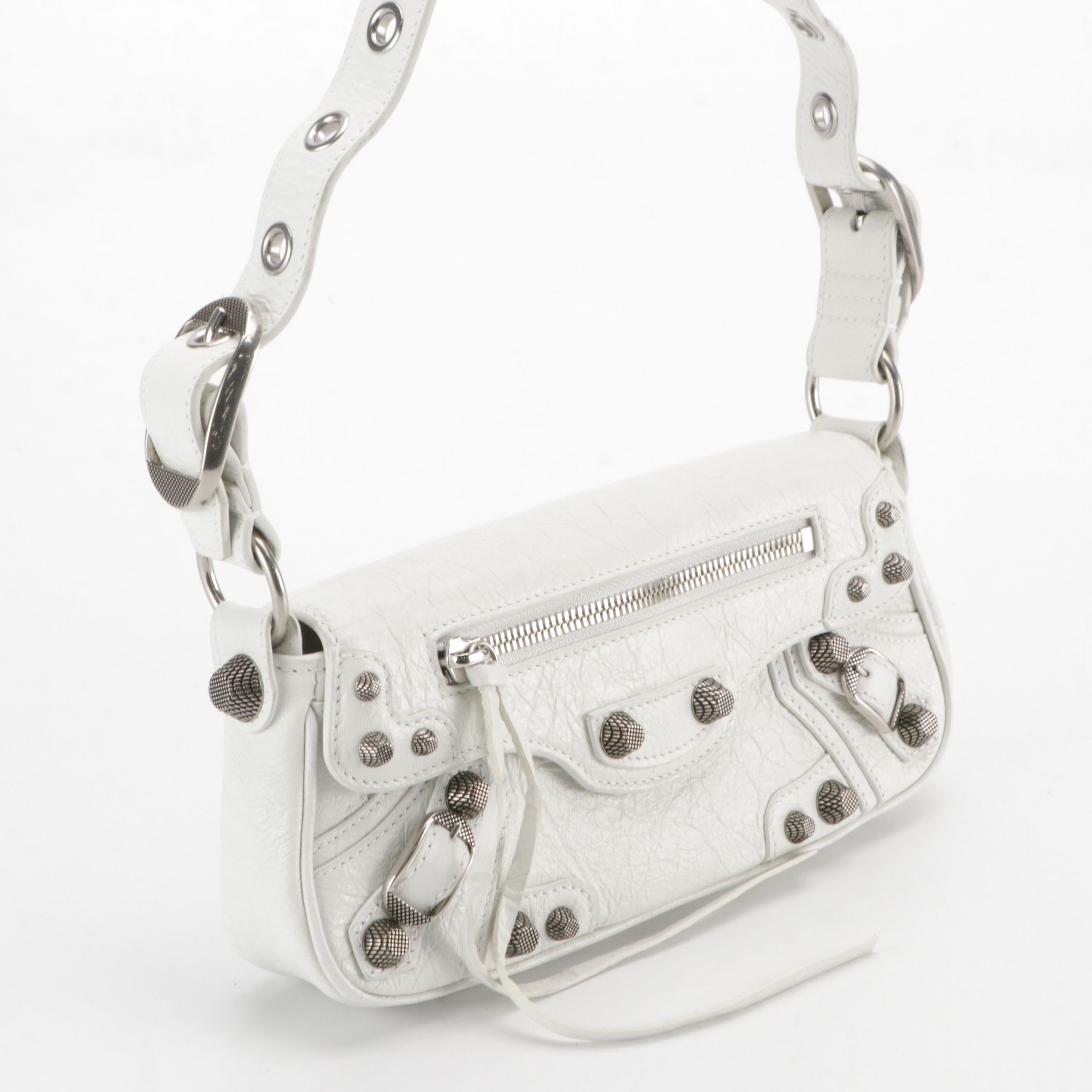 Balenciaga Small Le Cagole Shoulder Bag in White Crinkled Lambskin Leather