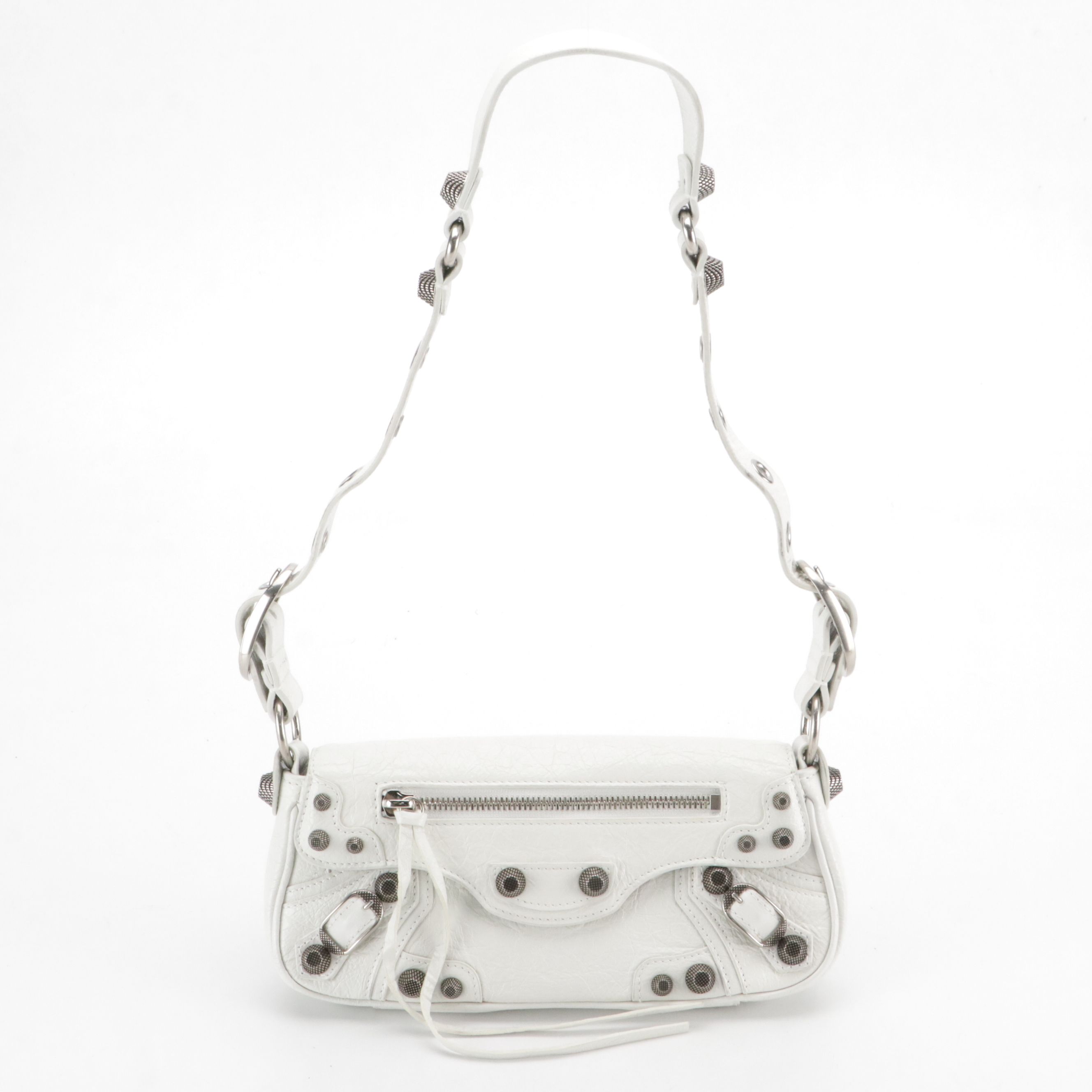 Balenciaga Small Le Cagole Shoulder Bag in White Crinkled Lambskin Leather