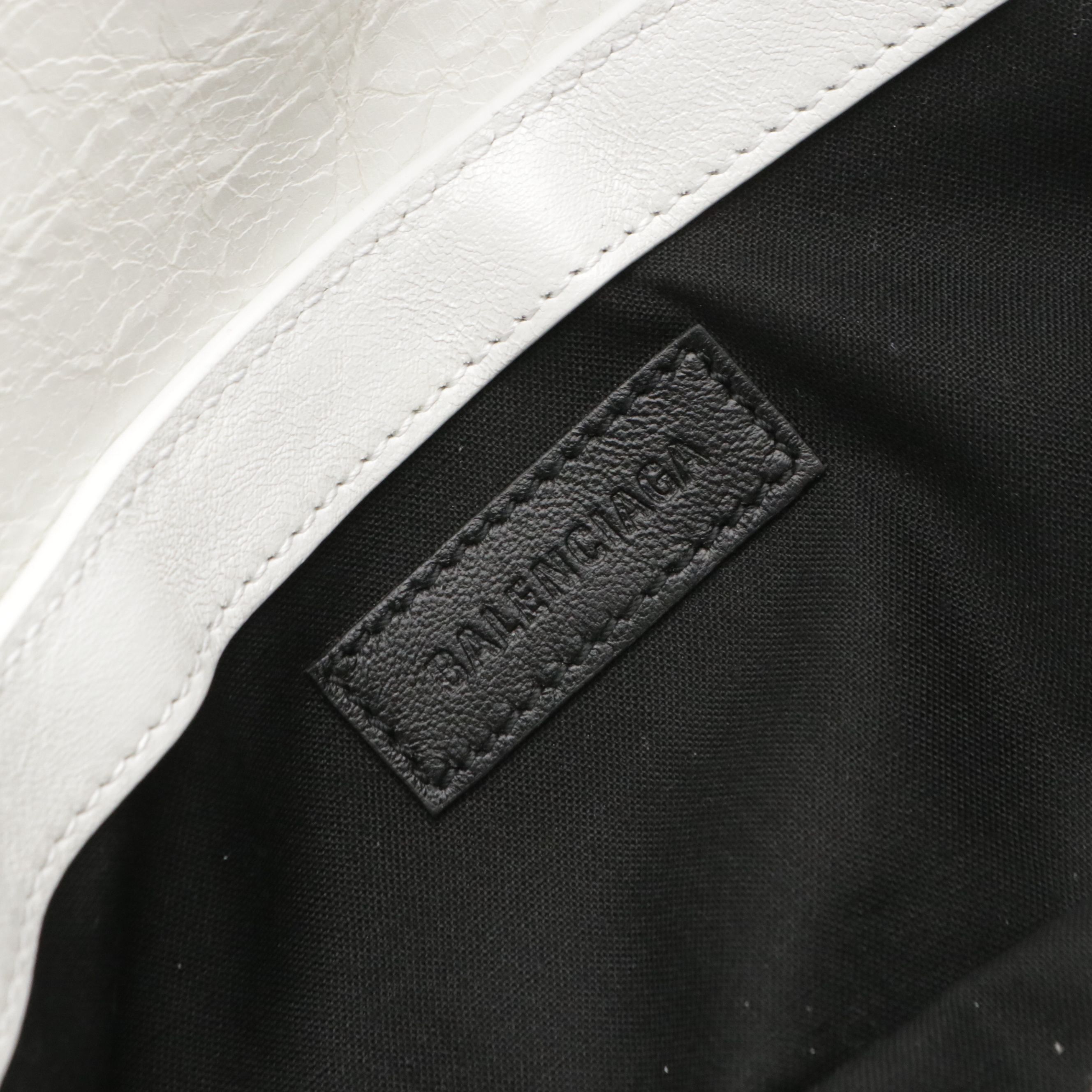 Balenciaga Small Le Cagole Shoulder Bag in White Crinkled Lambskin Leather