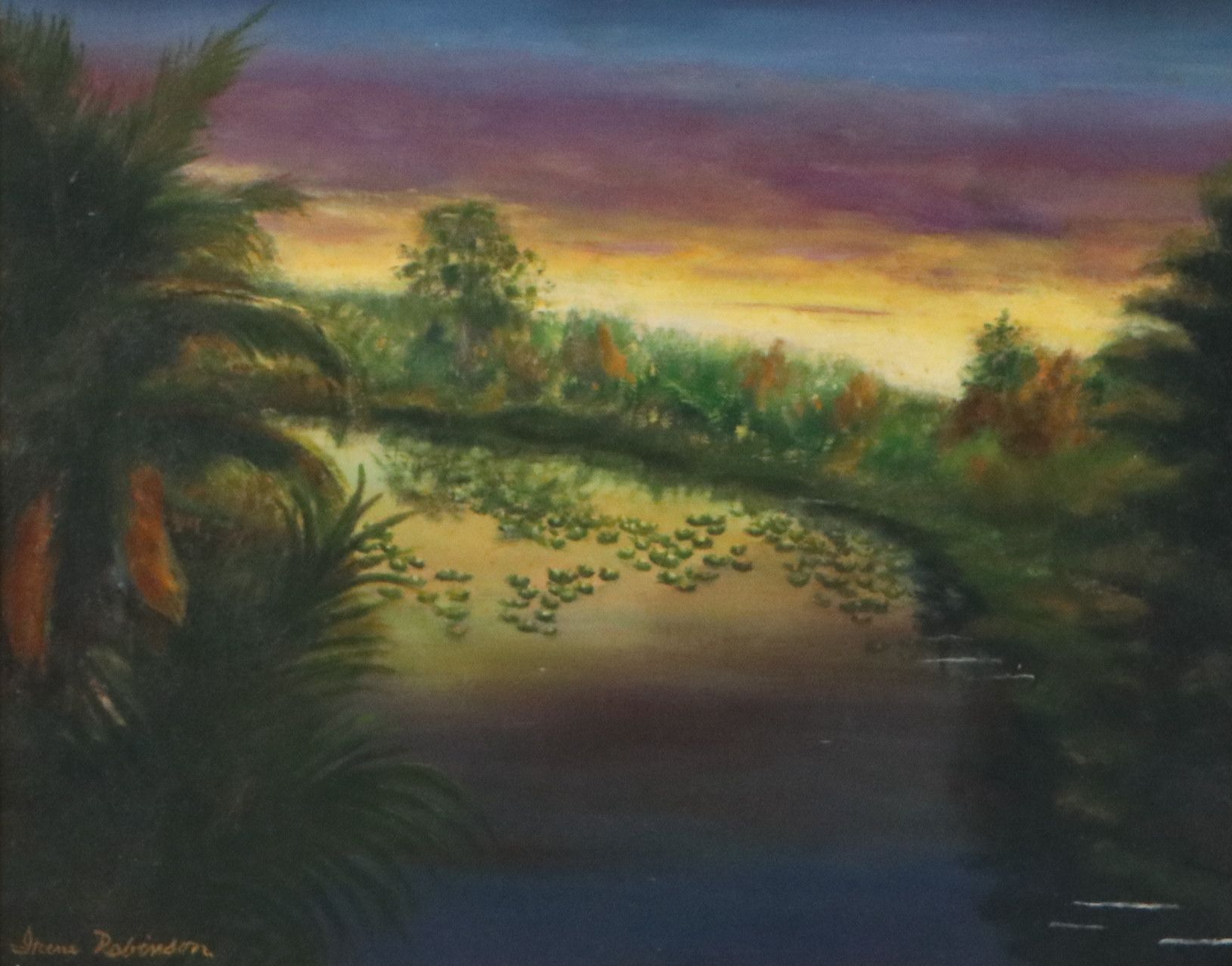 Irene Robinson Oil Painting of Tropical Aquatic Landscape at Dusk
