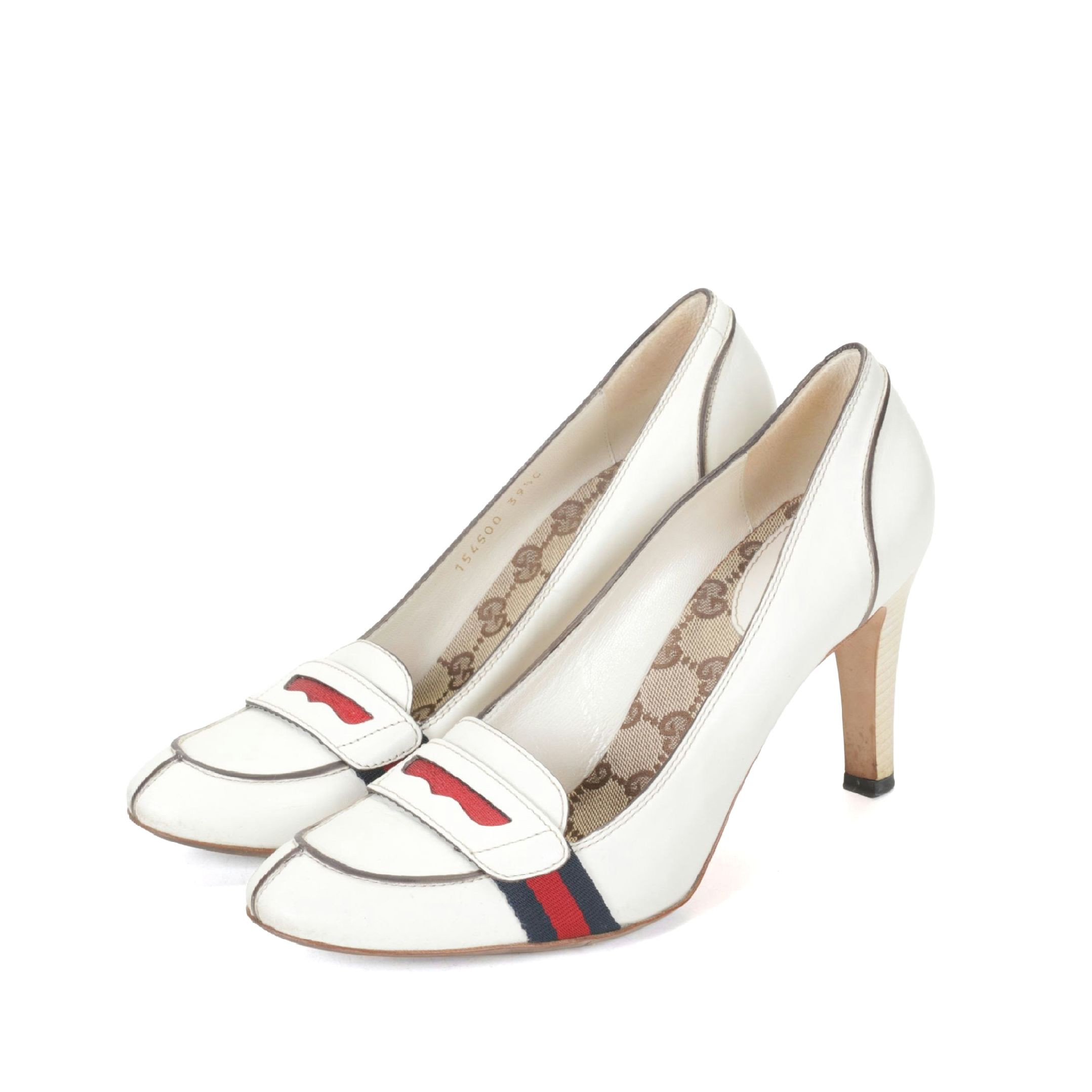Gucci Lifford Loafer Pumps in Off-White Leather with Web Stripes