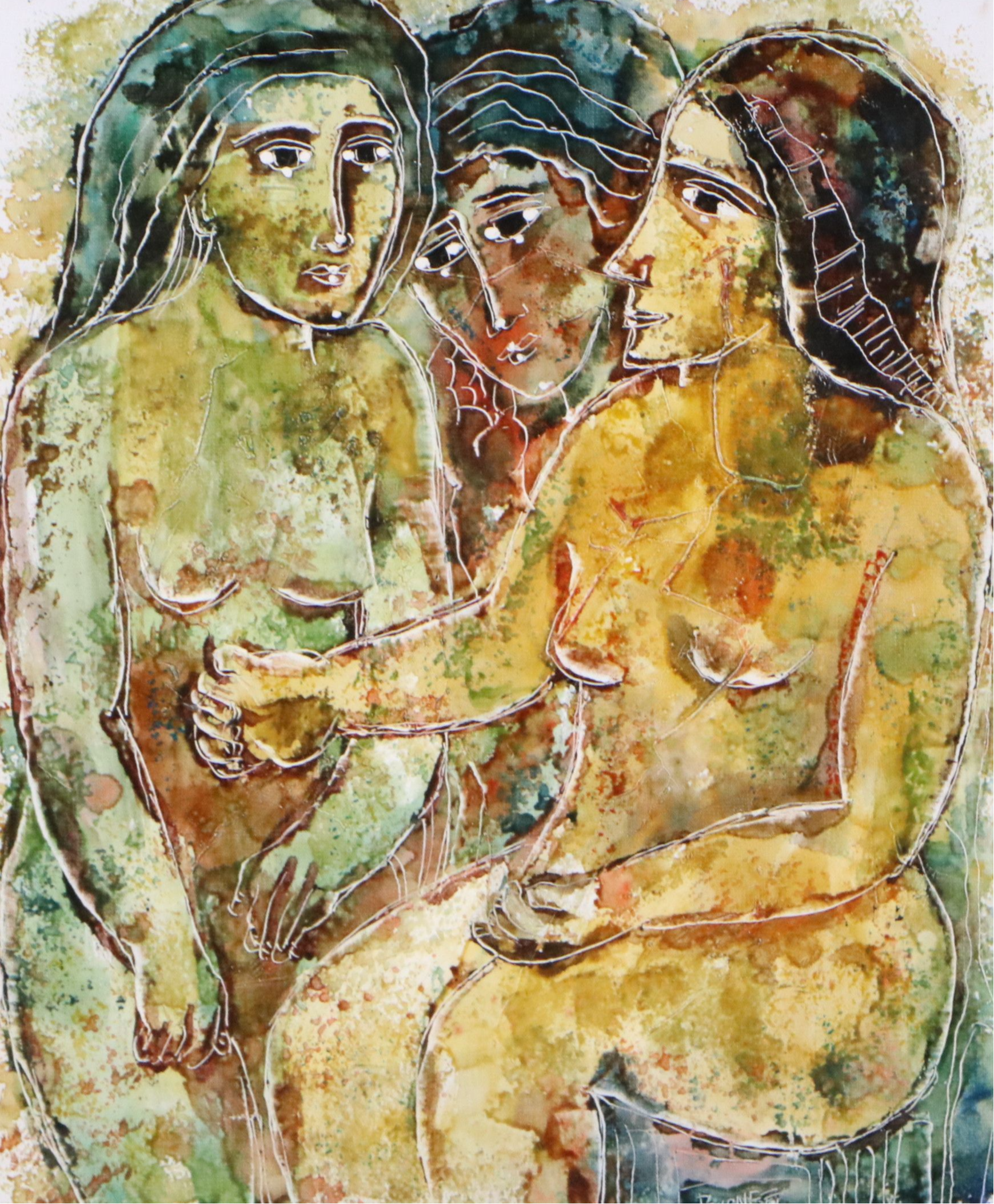 Calvin Waller Burnett Stylized Figures Oil Painting