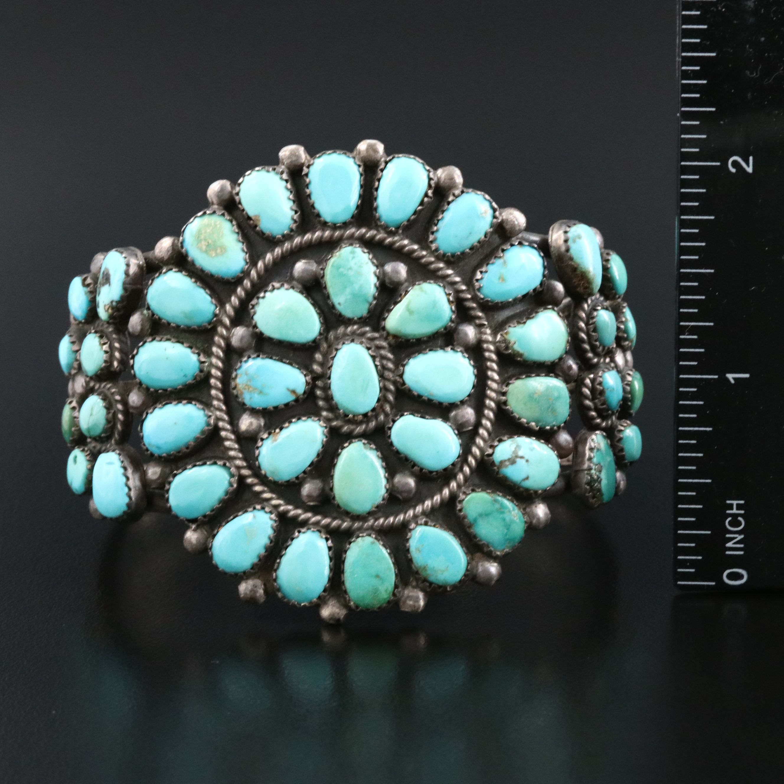 Sterling Turquoise Cuff and Earrings Featuring Navajo J & E Wilson =