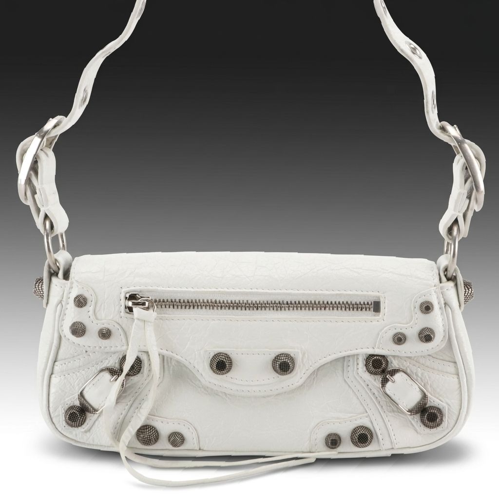 Balenciaga Small Le Cagole Shoulder Bag in White Crinkled Lambskin Leather