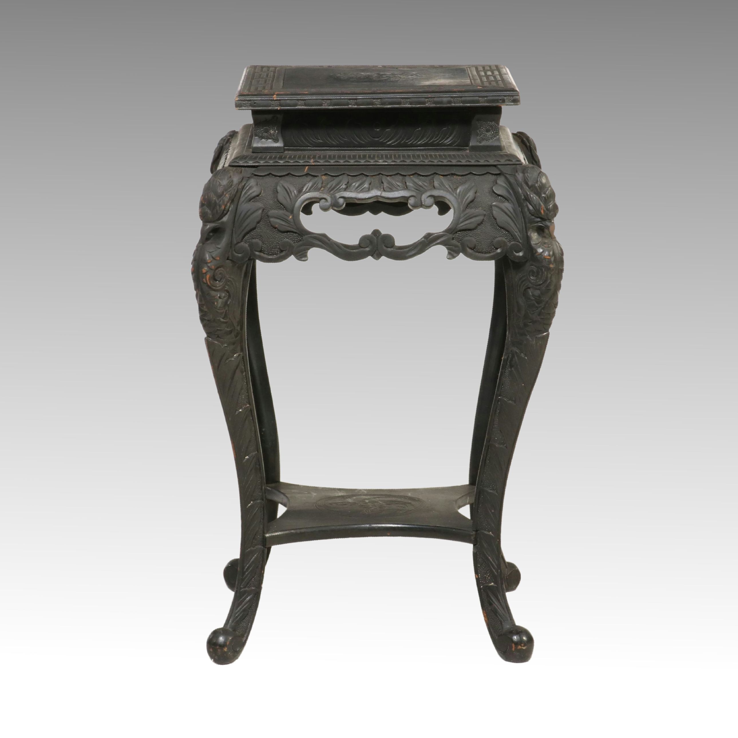 Chinese Export Style Carved Hardwood Pedestal Stand, Early to Mid-20th Century