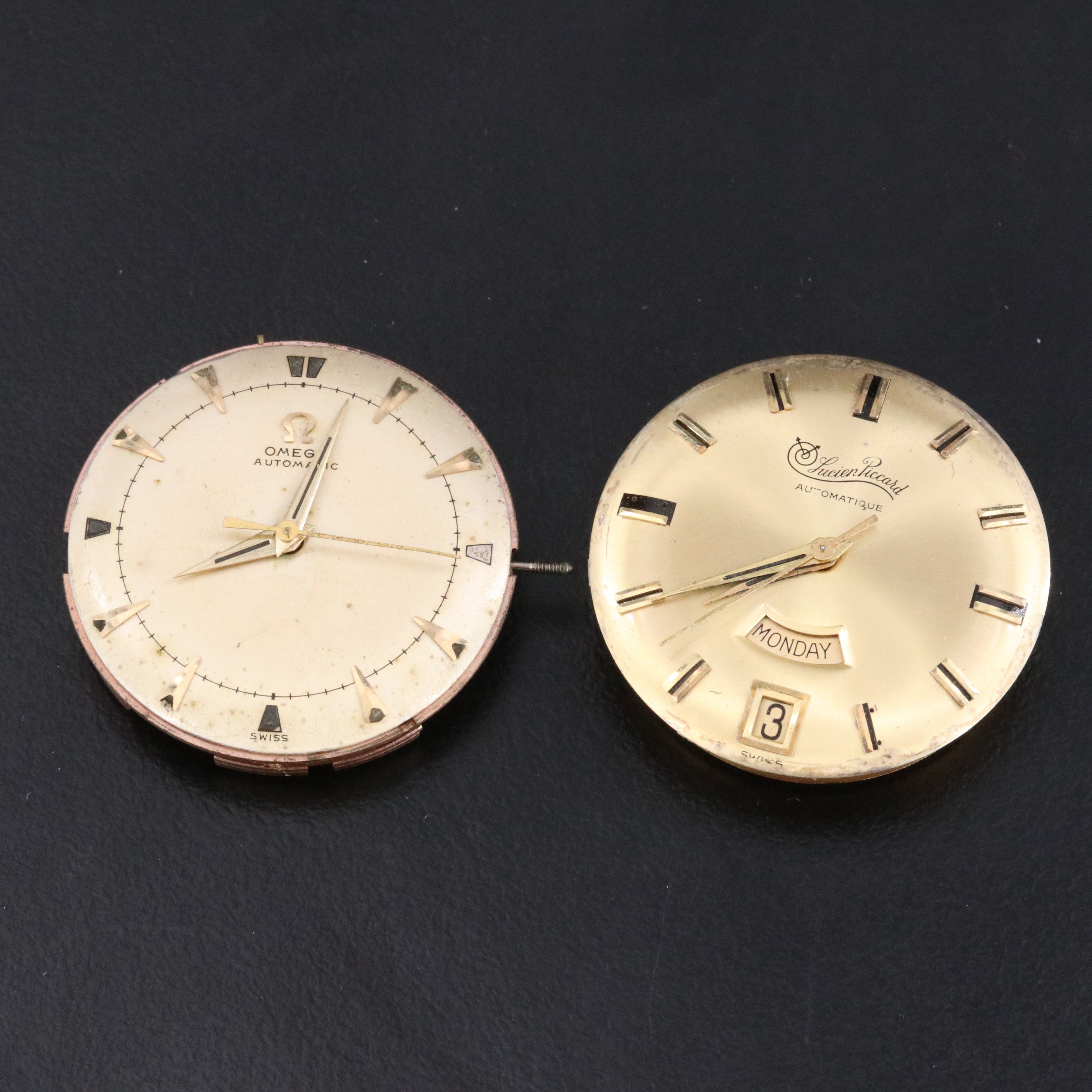 Omega and Lucien Piccard Automatic Watch Movements with Dials