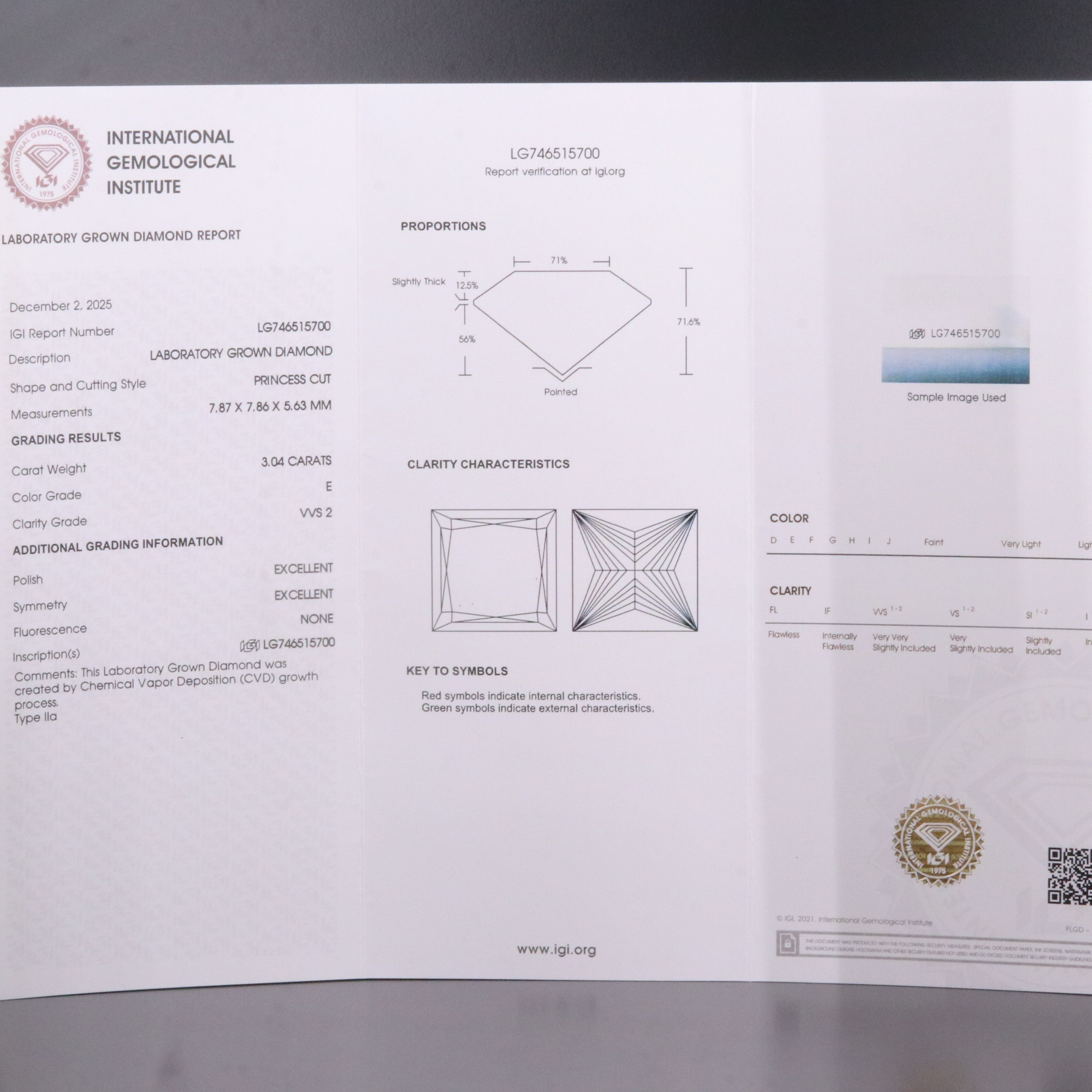 14K 3.04 CT Lab Grown Diamond Ring with IGI Report