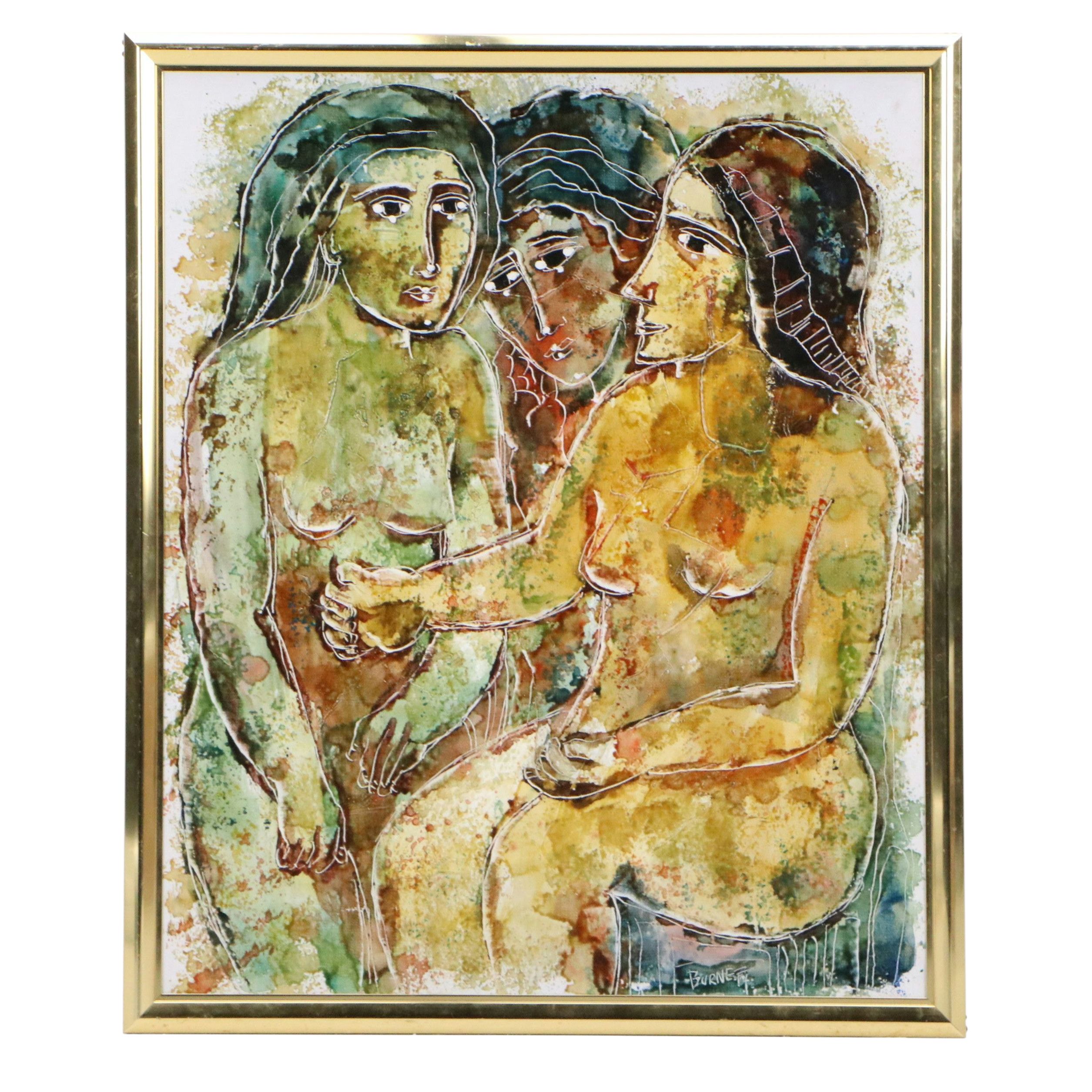 Calvin Waller Burnett Stylized Figures Oil Painting