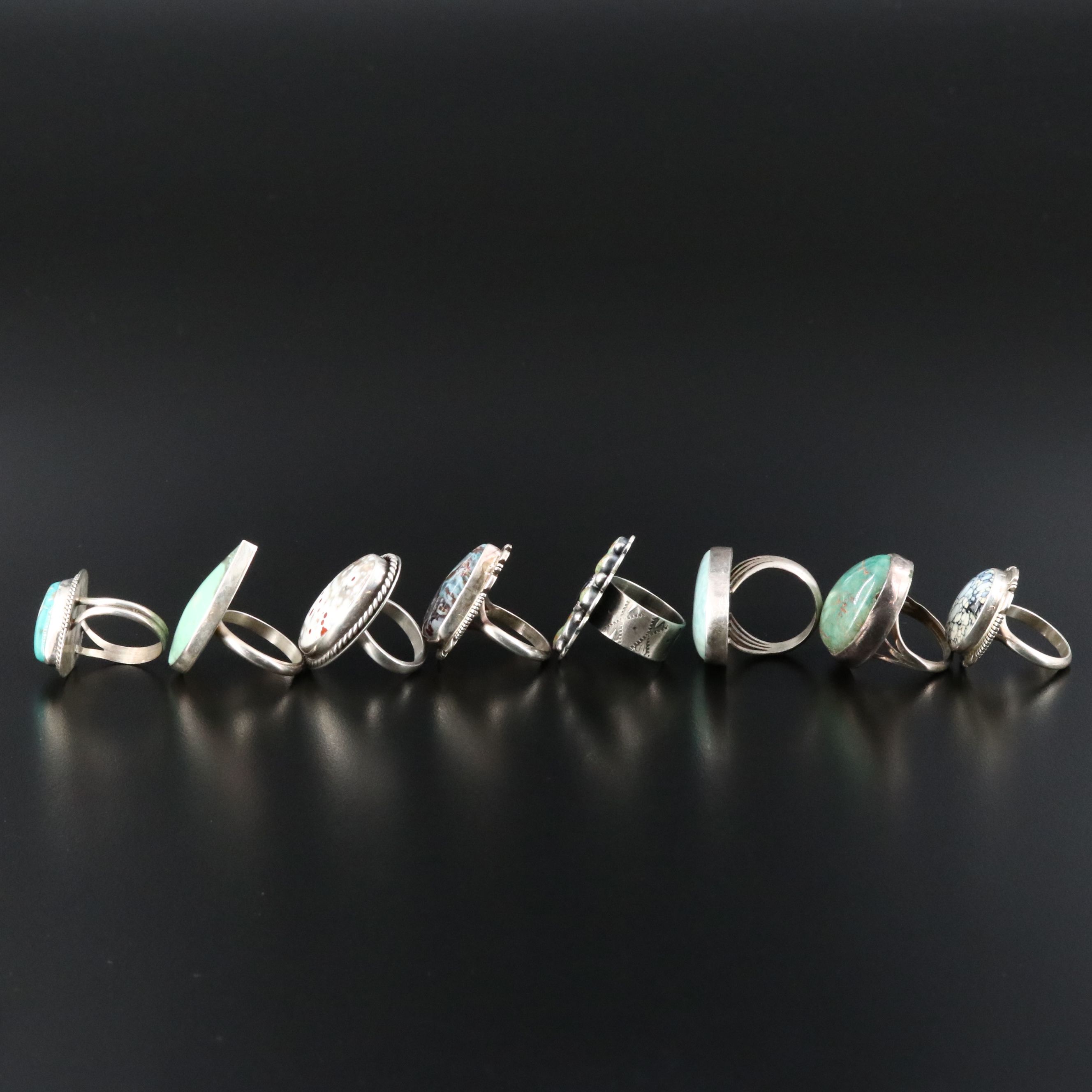 Southwestern Sterling Rings Featuring Amazonite, Turquoise and Jasper