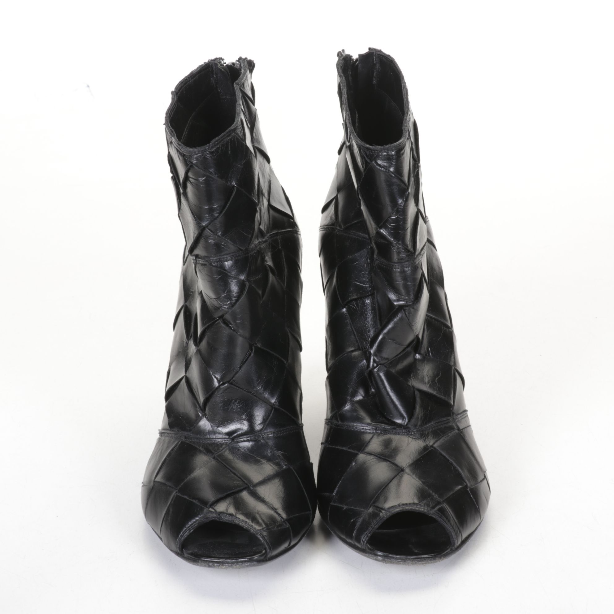 Gianni Barbato Braided Leather and Barneys New York Purple Peep Toe Heels