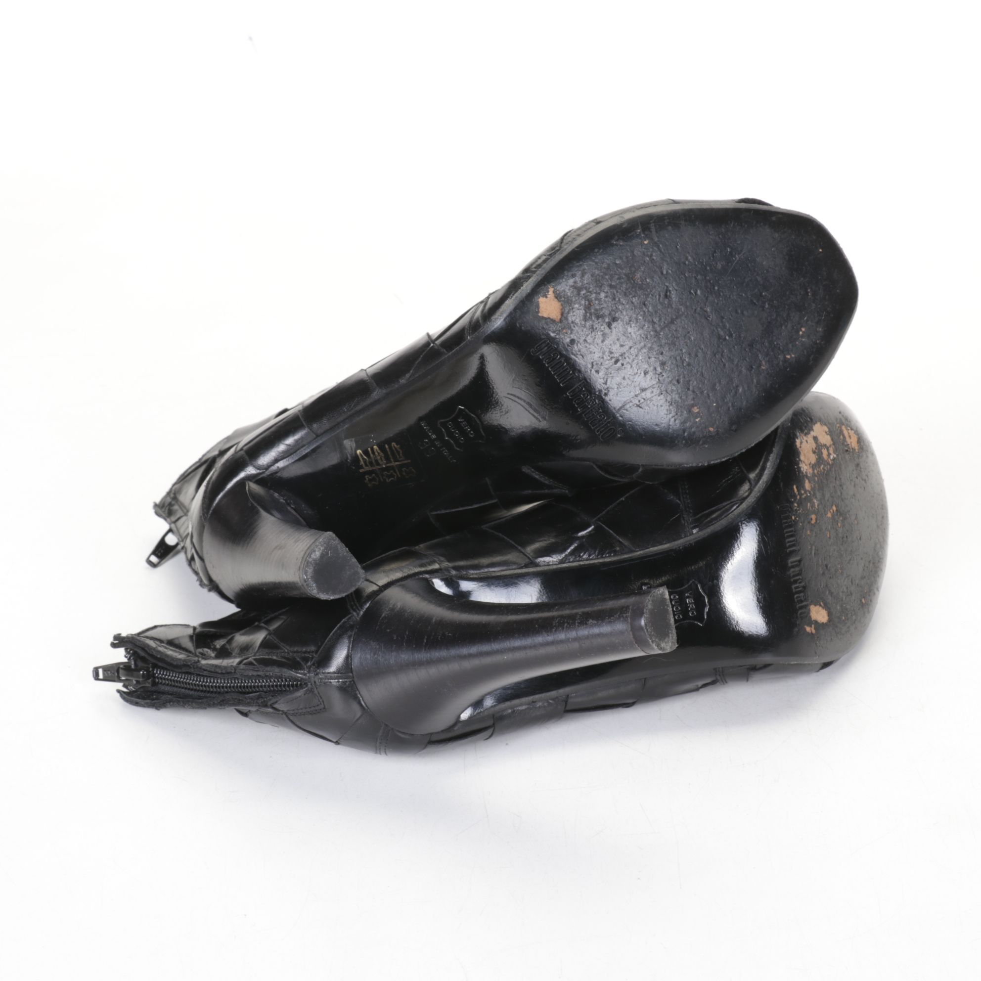 Gianni Barbato Braided Leather and Barneys New York Purple Peep Toe Heels