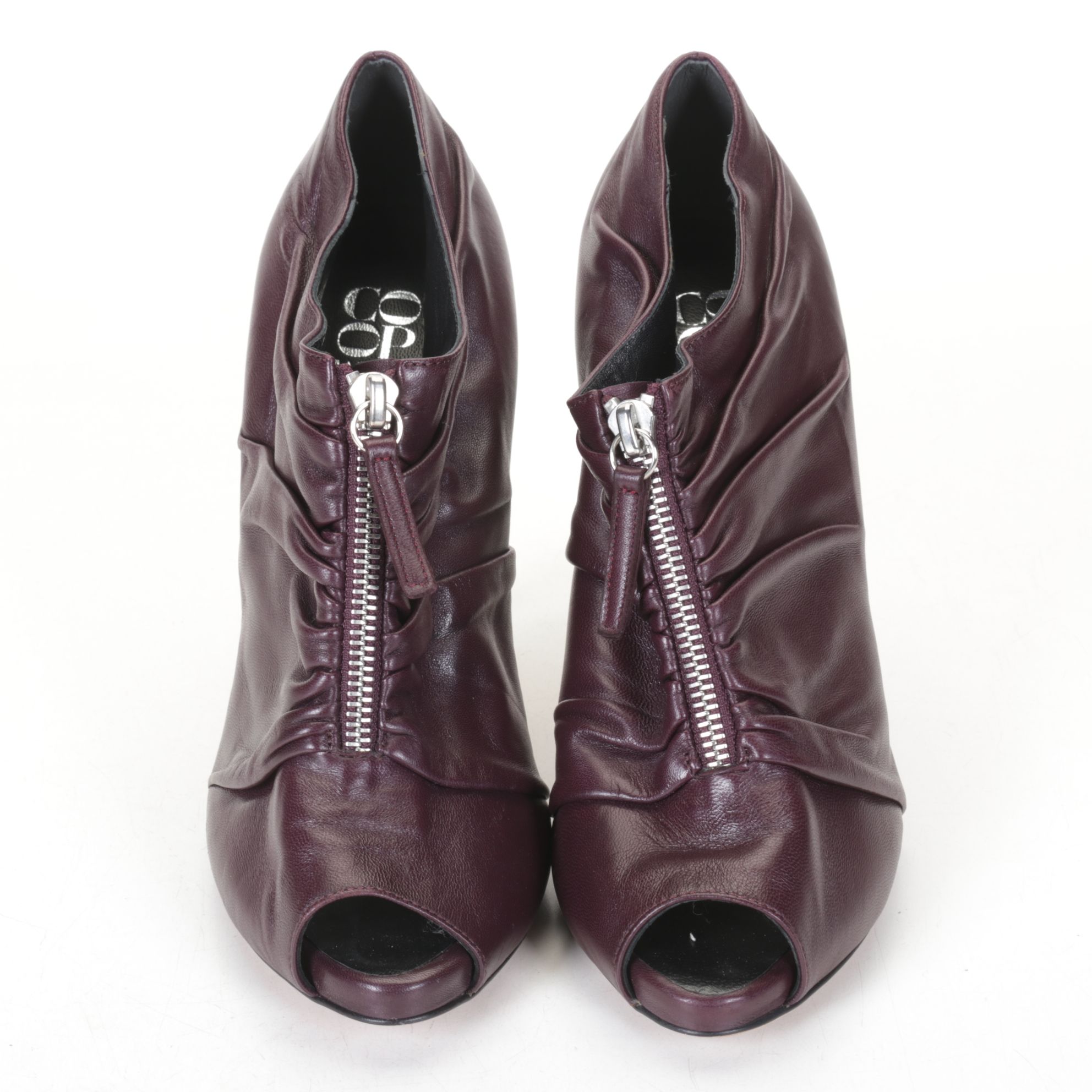 Gianni Barbato Braided Leather and Barneys New York Purple Peep Toe Heels