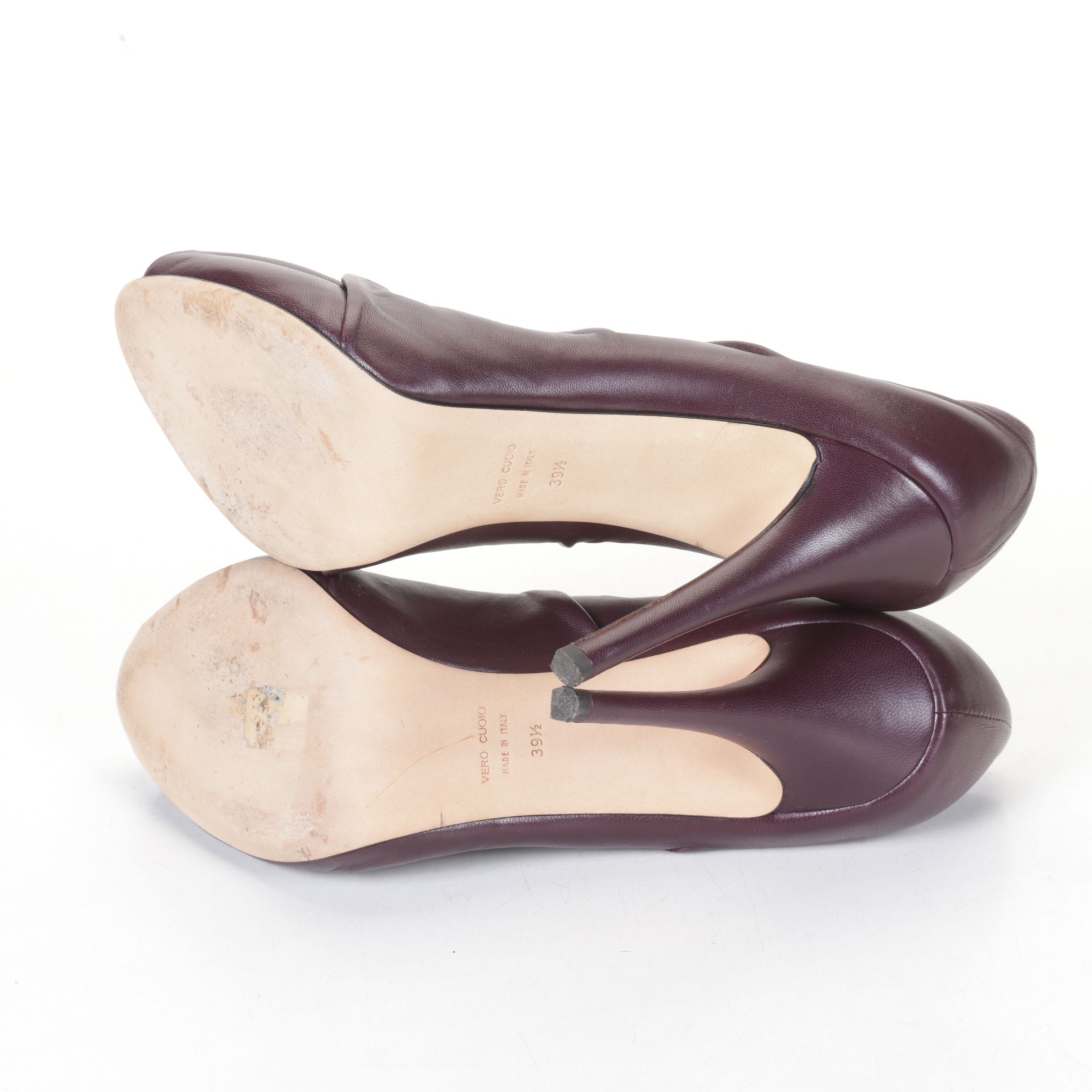 Gianni Barbato Braided Leather and Barneys New York Purple Peep Toe Heels