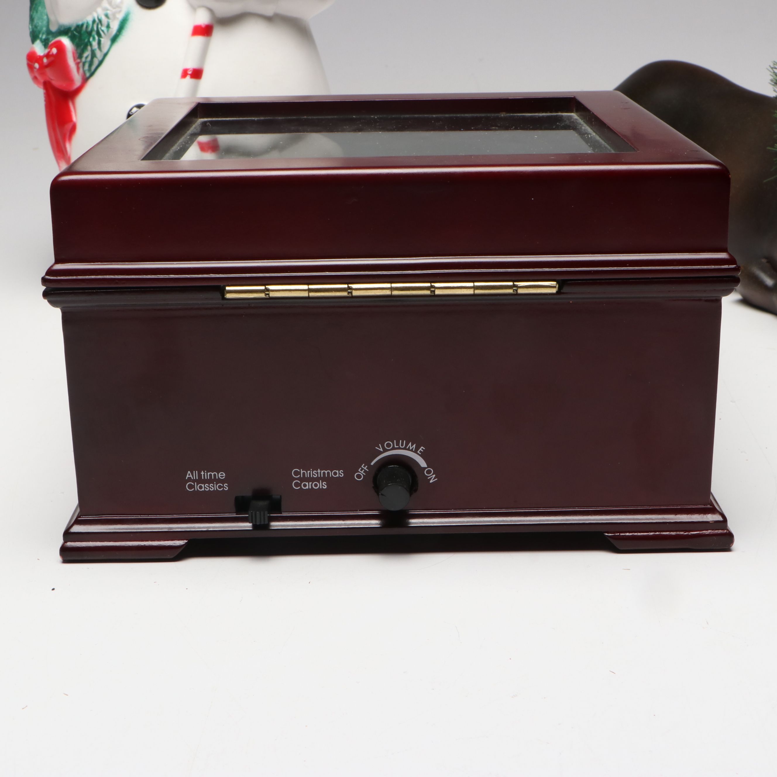 Resin Christmas Music Box with Plastic Snowman Table Lamp and More