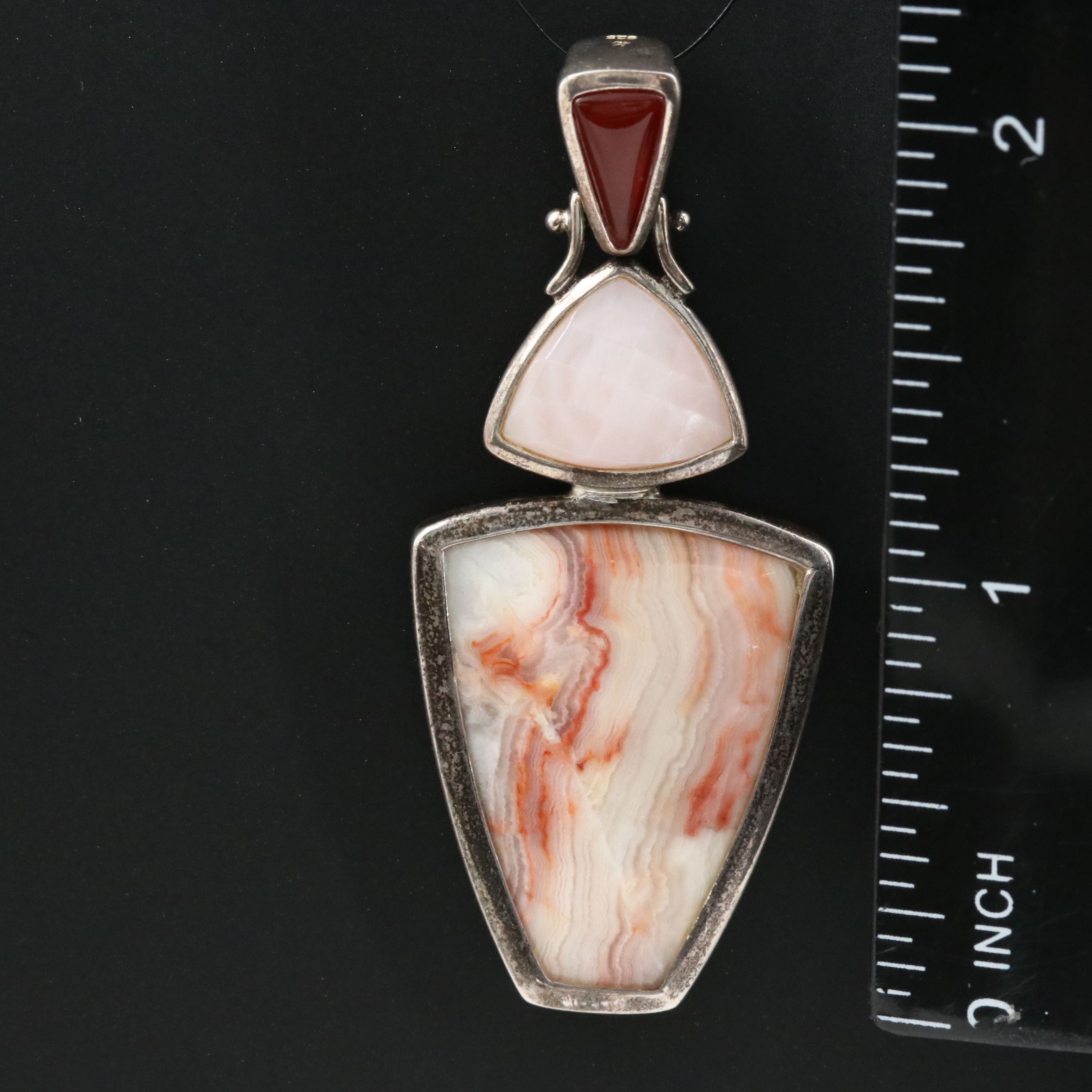 Sterling Agate, Carnelian, Mother of Pearl Pendant