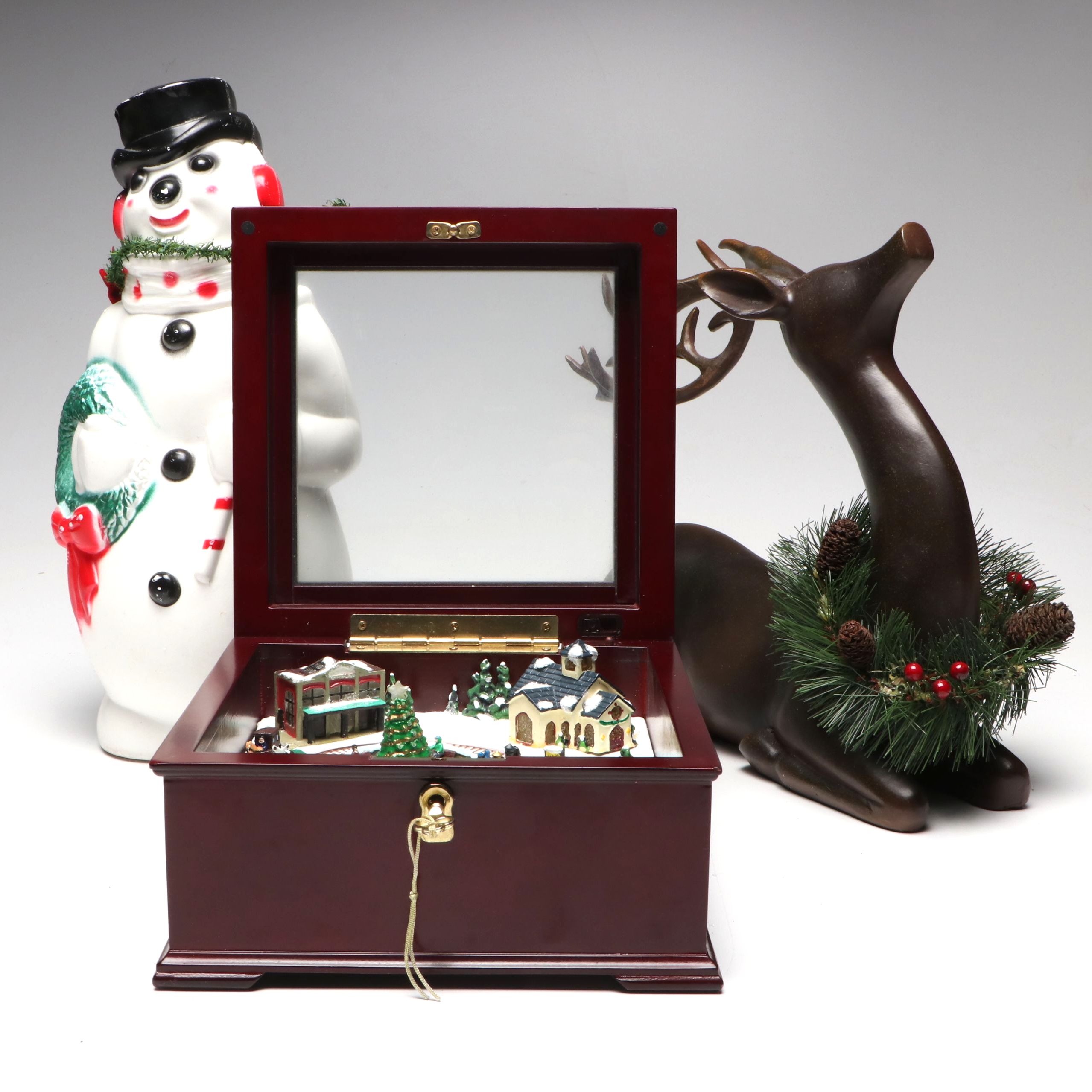 Resin Christmas Music Box with Plastic Snowman Table Lamp and More