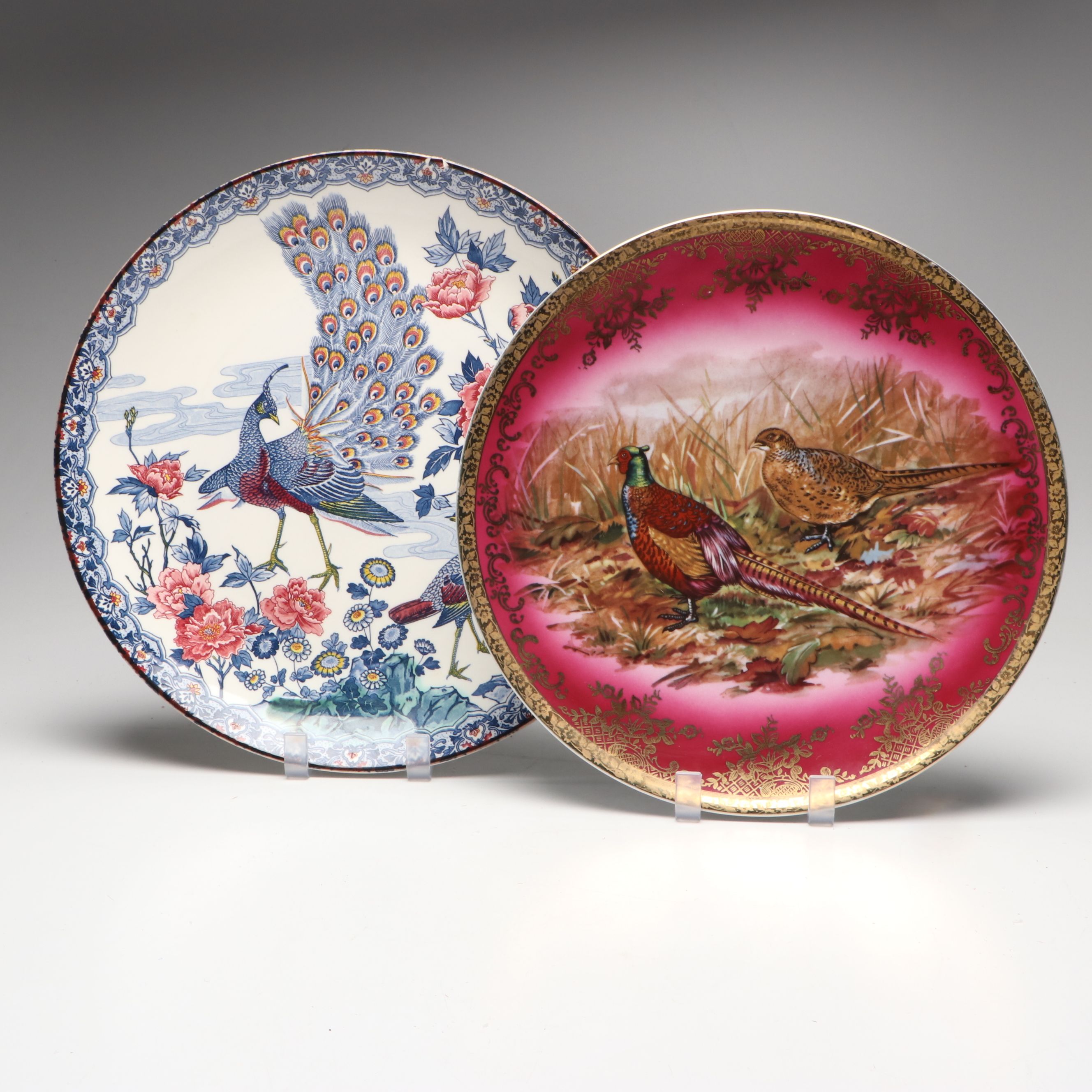 STW Bavaria Porcelain Game Bird Wall Plate with Japanese Peacock Plate