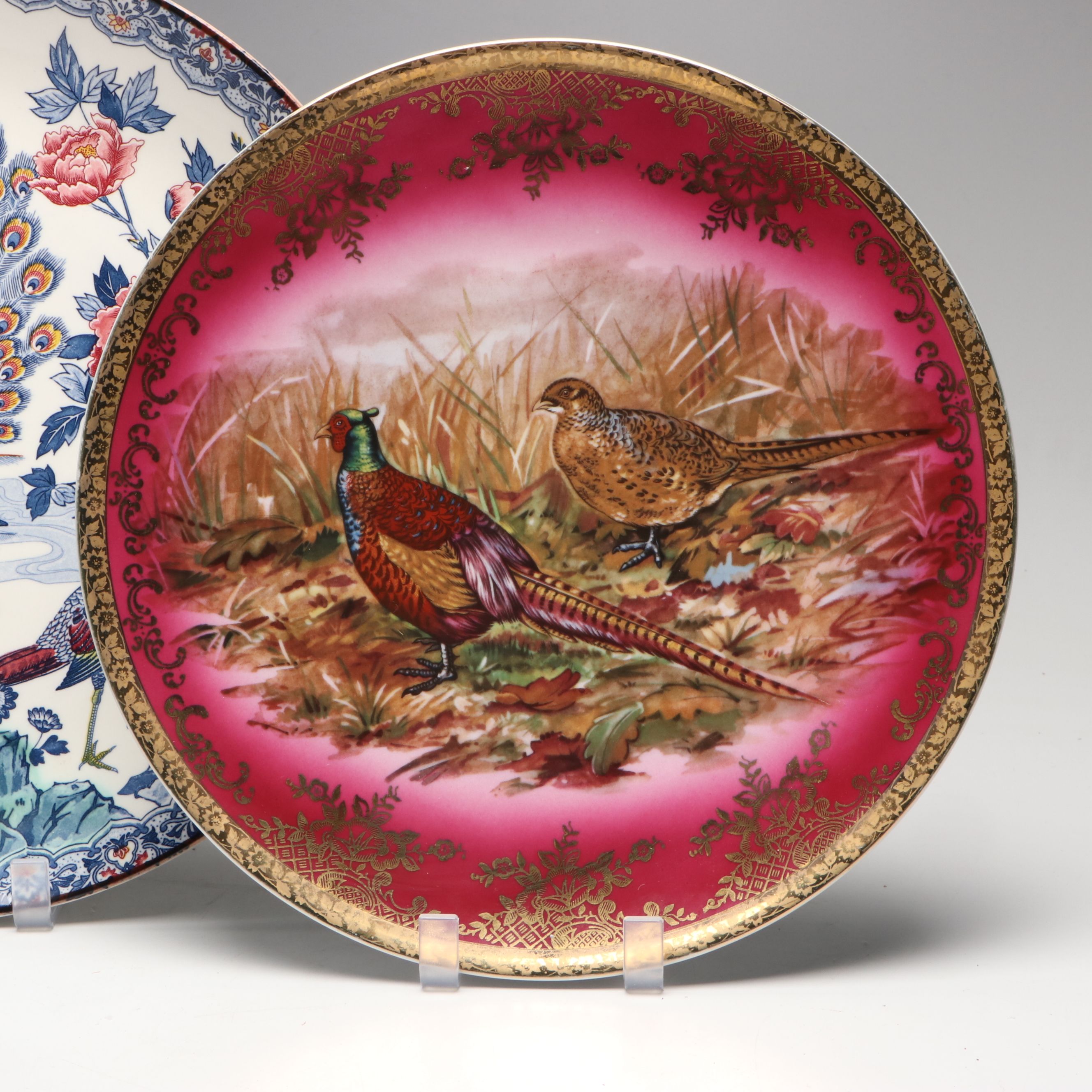 STW Bavaria Porcelain Game Bird Wall Plate with Japanese Peacock Plate
