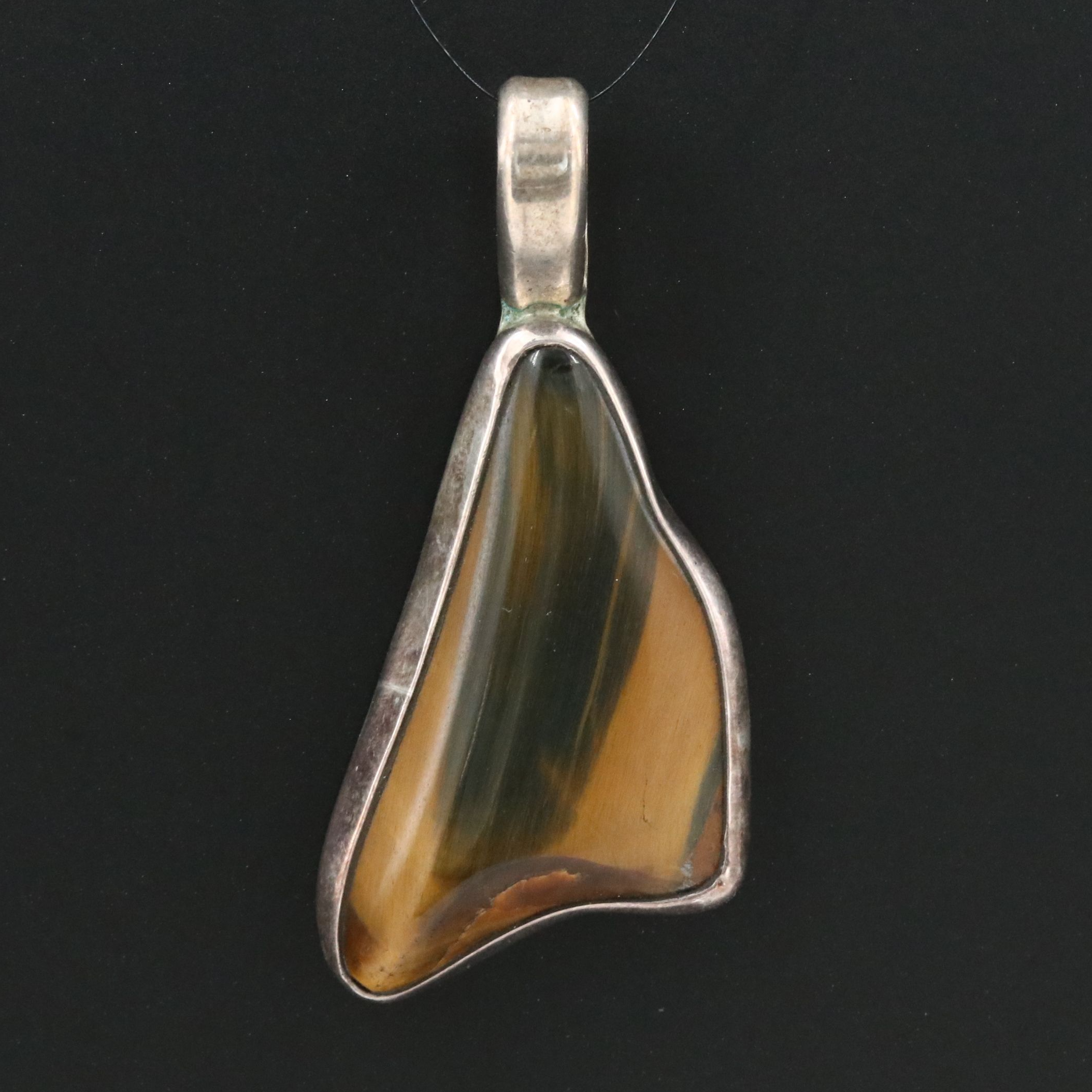 Sterling Artist Signed Tiger's Eye Pendant