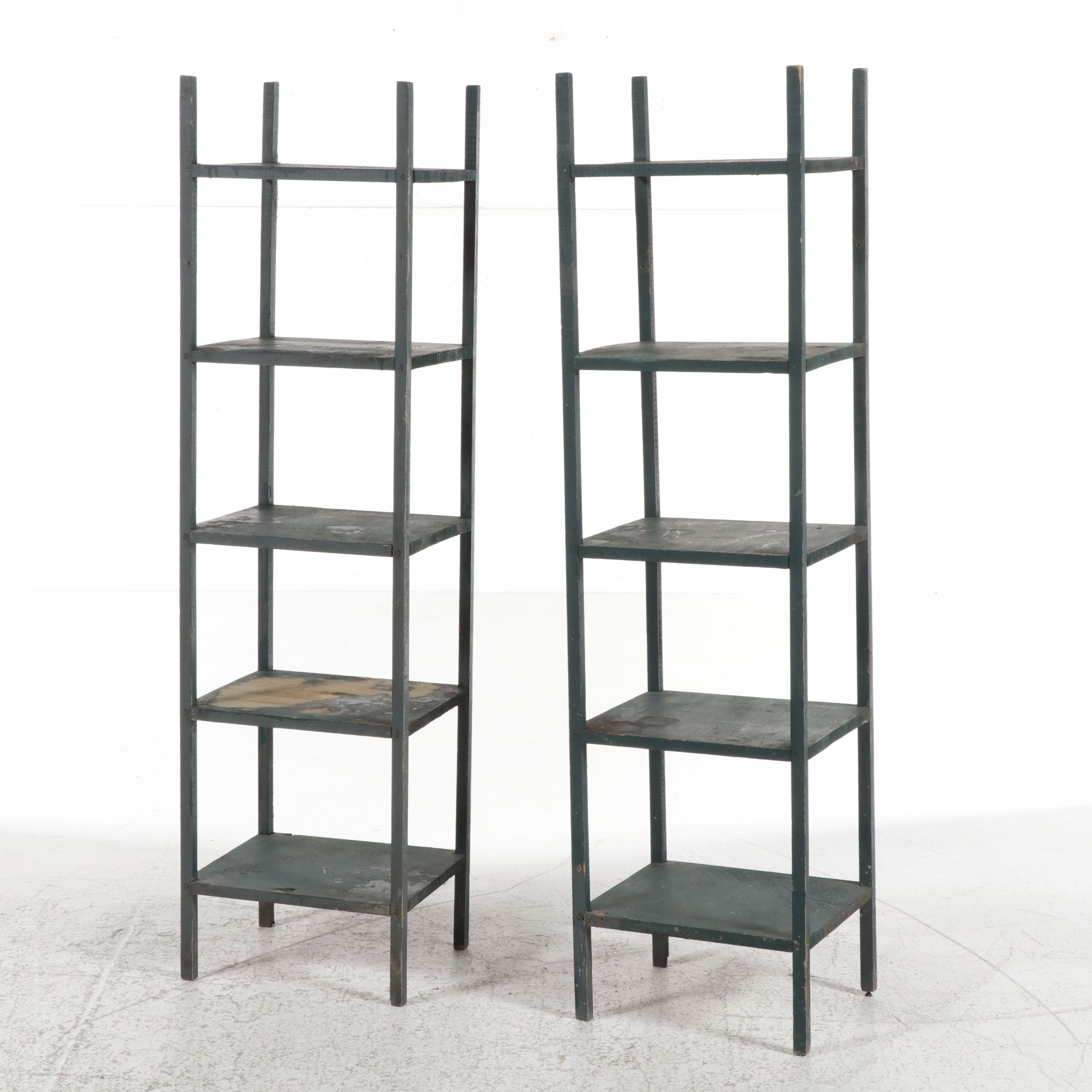 Pair of American Primitive Painted Pine Open Shelves