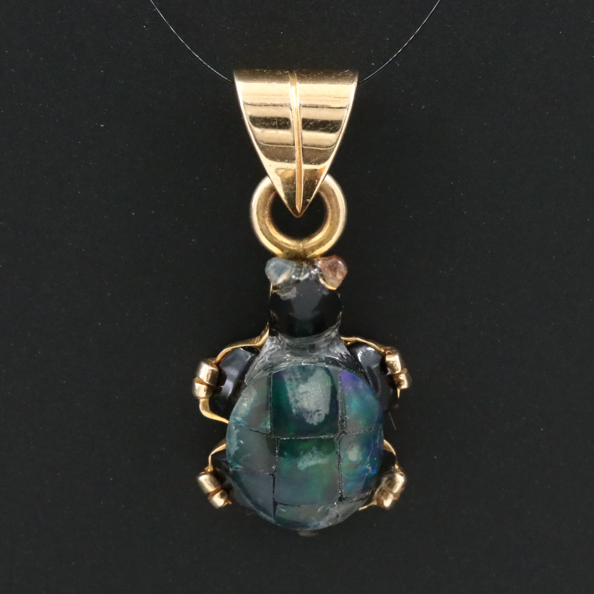 14K Opal Mosaic Turtle Pendant
