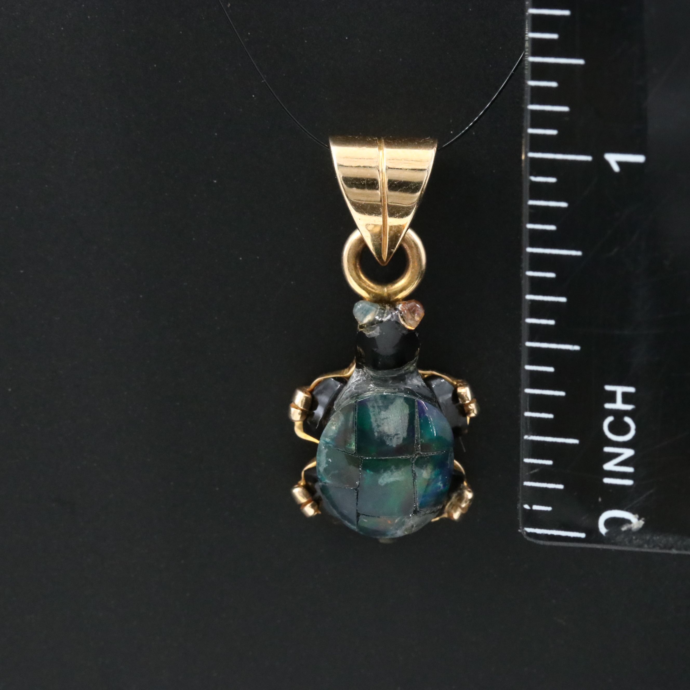 14K Opal Mosaic Turtle Pendant