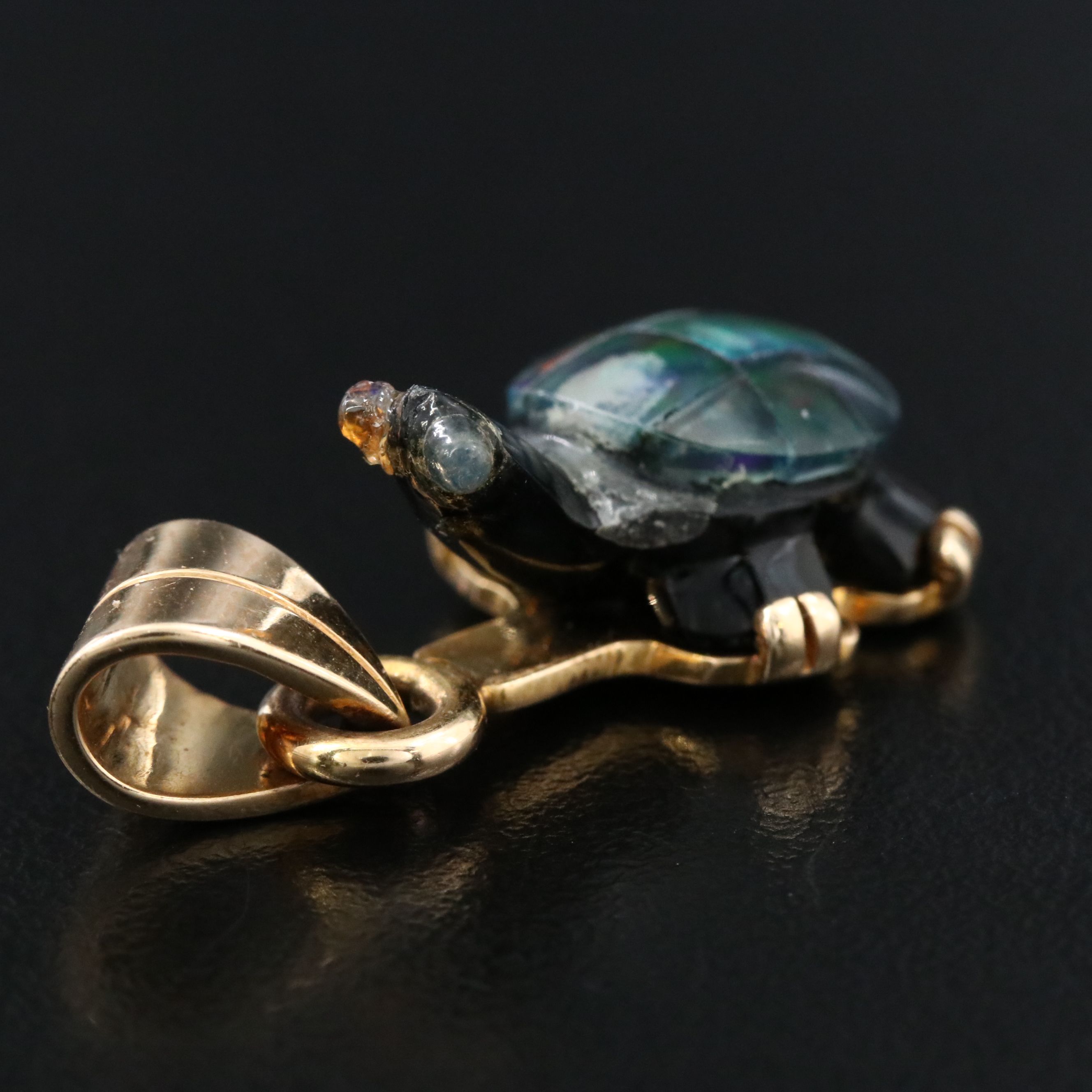 14K Opal Mosaic Turtle Pendant