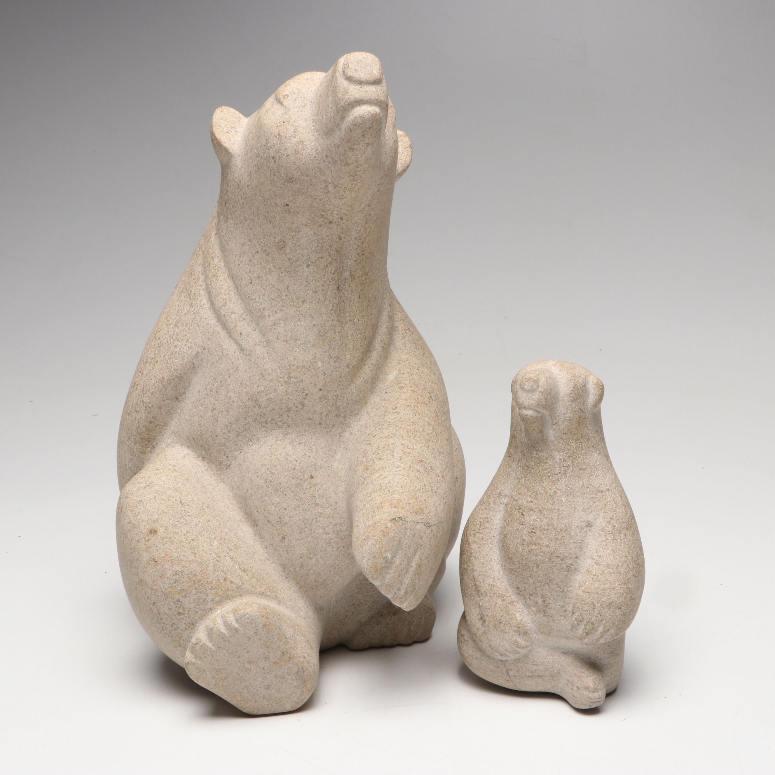 Carved Stone Seated Bear Figurines