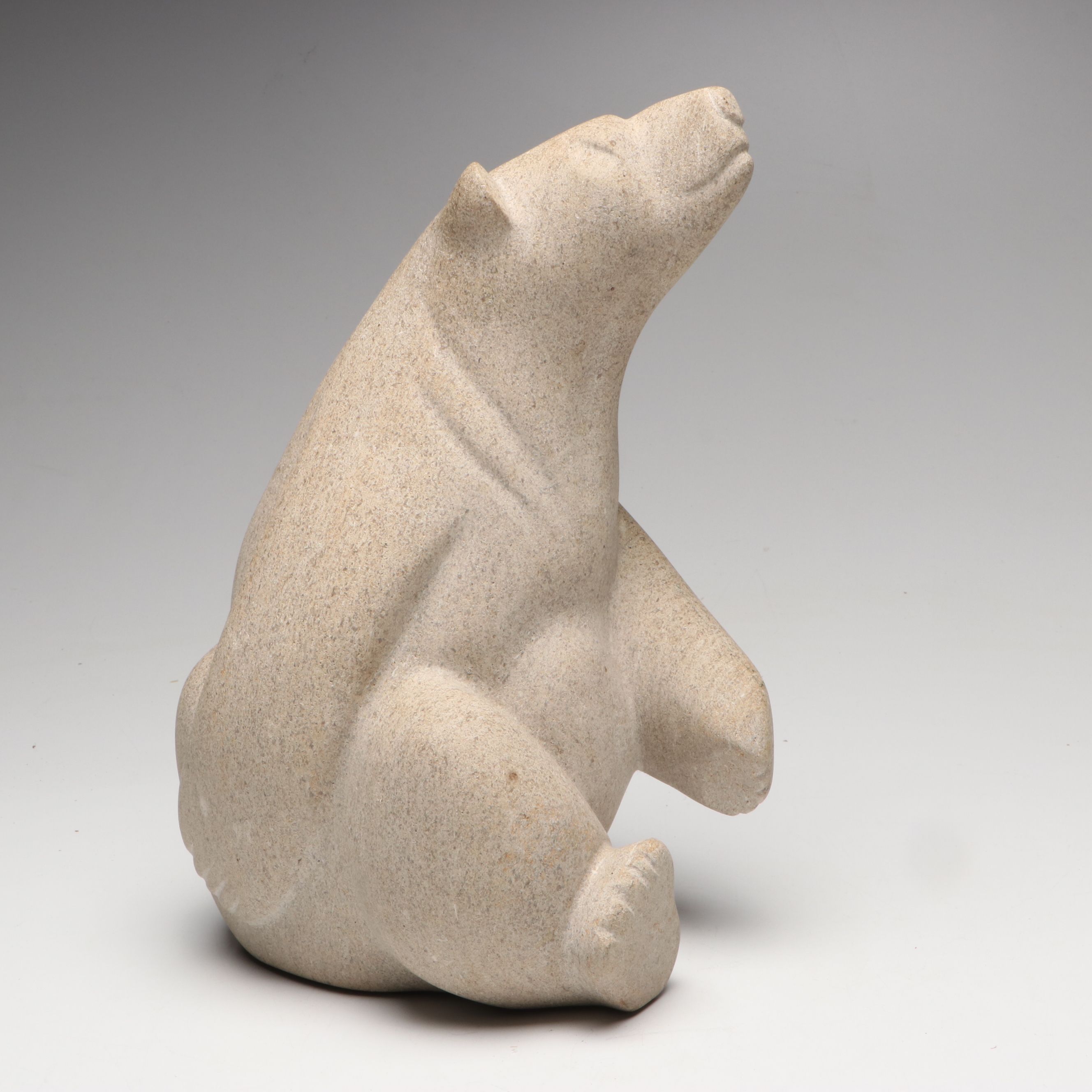 Carved Stone Seated Bear Figurines