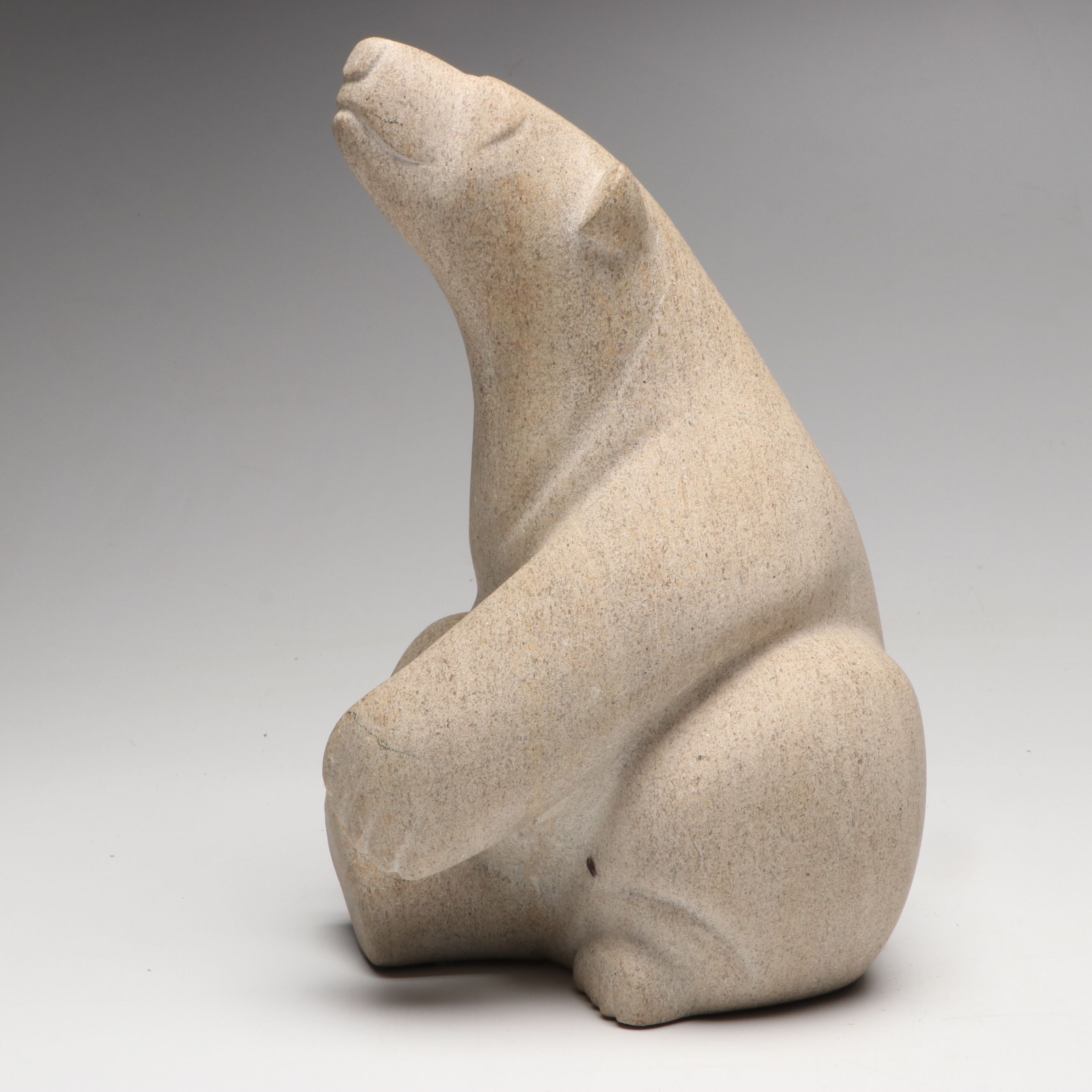 Carved Stone Seated Bear Figurines