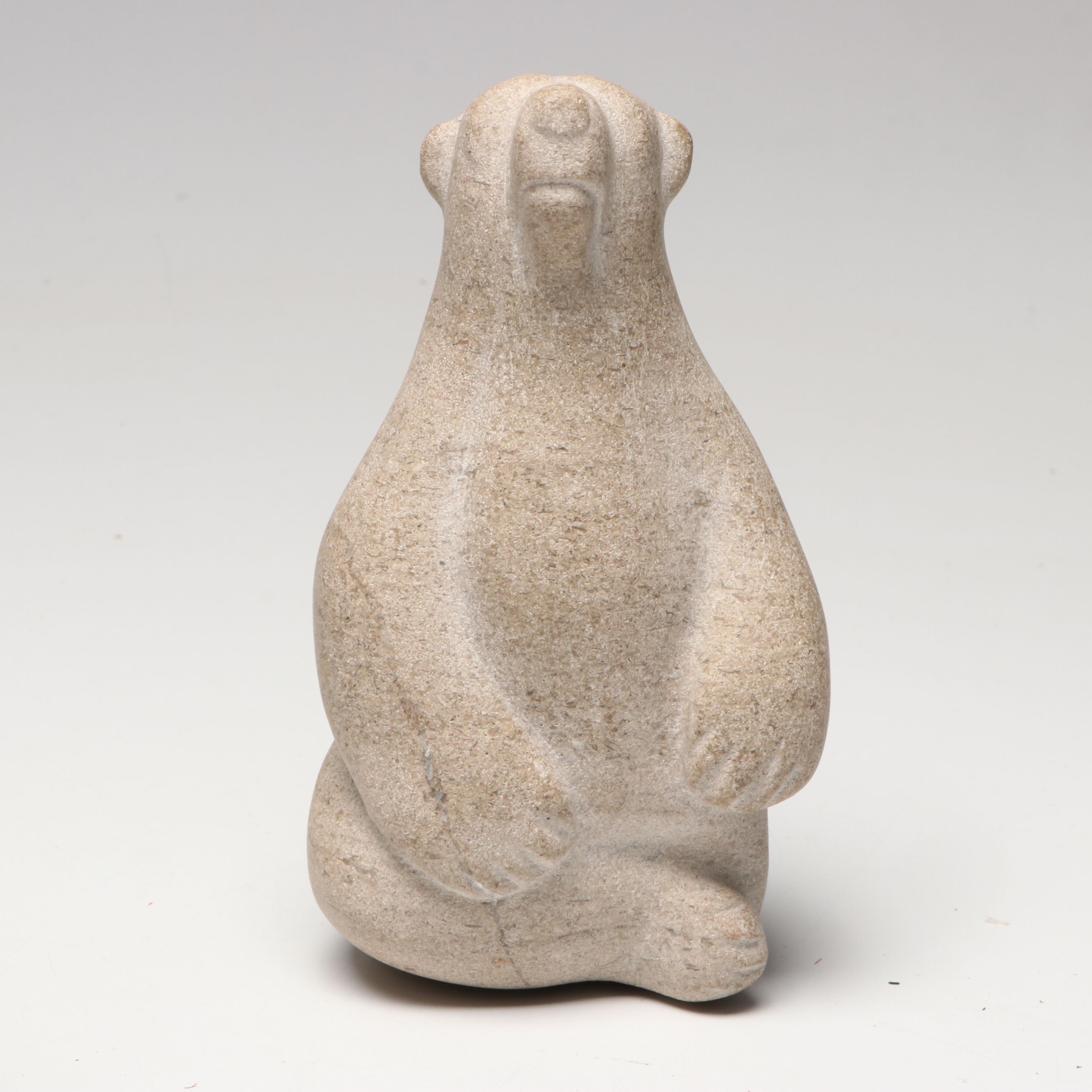Carved Stone Seated Bear Figurines